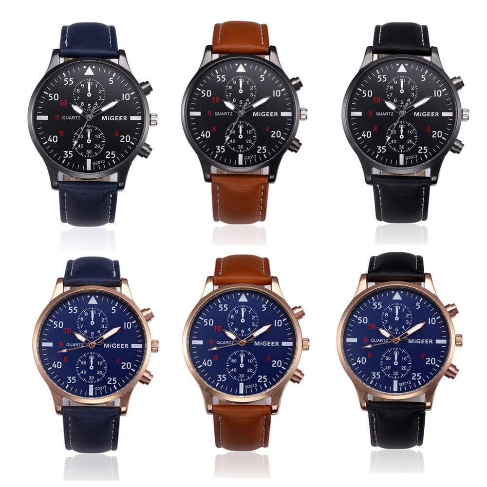 Weicam Men Boy Retro Leather Strap Watch Analog Quartz Wrist Watches Wholesale 6pc