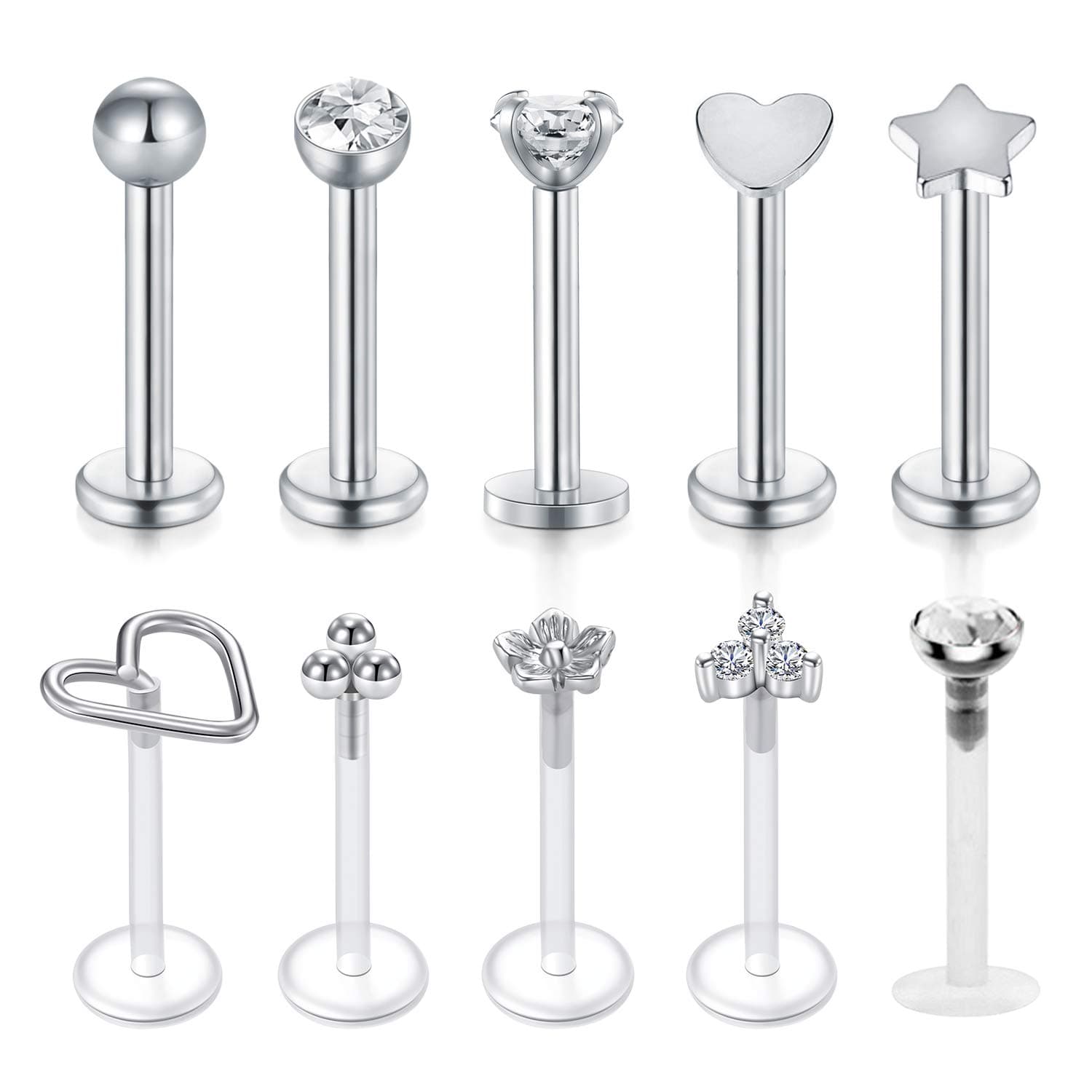 20g 16g Tragus Piercing Jewelry Helix Earrings Threadless Flat Back Earrings for Women Forward Helix Cartilage Earring Tragus Jewelry Medusa Labret Lip Piercing Jewelry Lip Studs 16 Gauge 8mm