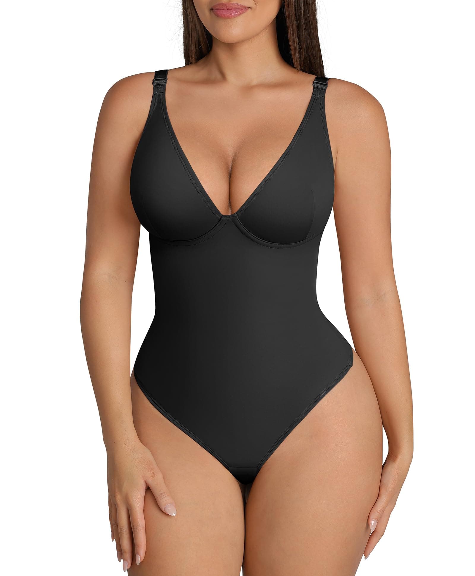 Shapewear Bodysuits for Women Tummy Control Body Suits Deep V Neck Thong Body Shaper