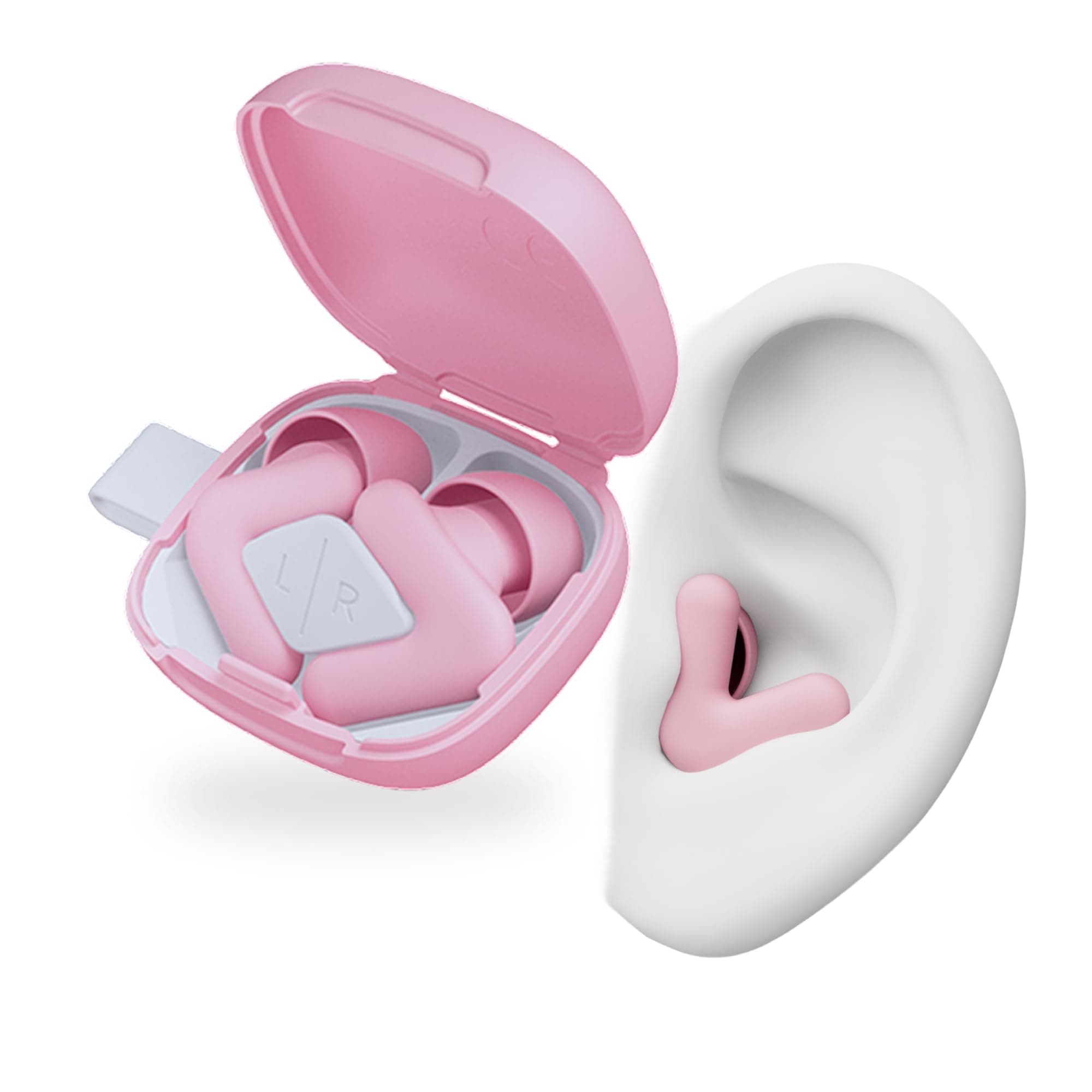 Alpine Silence Earplugs for Sleep, Focus & Travel - V-Shape Snug Fit & Soft Oval Tips – 4 Sizes XS/S/M/L - Comfortable, Reusable Hearing Protection - up to 25dB – Pink