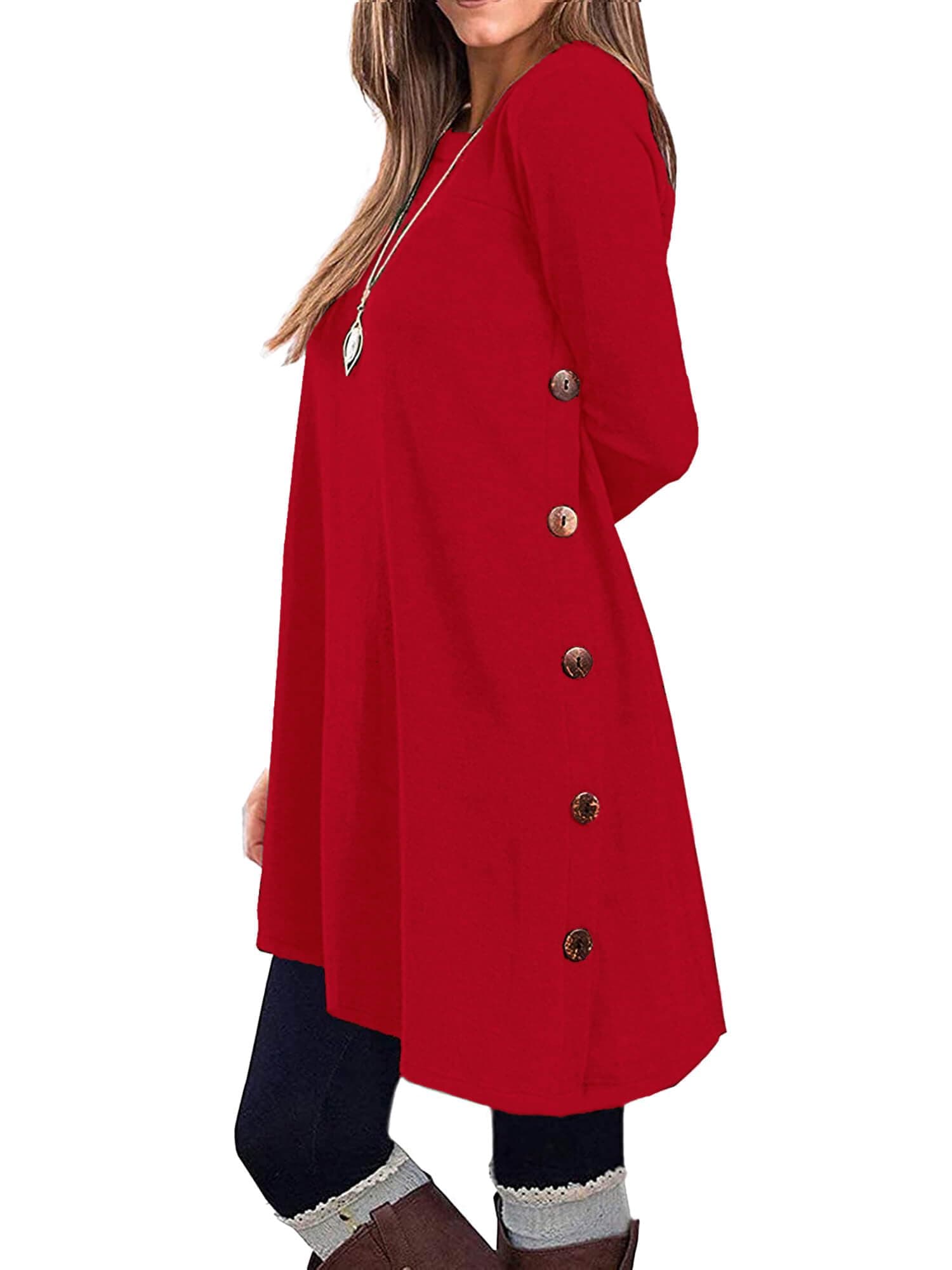 KORSIS Dresses for Women Long Sleeve Crew Neck Casual Button Loose Fitting Sweater Fall Winter Tunic Dress with Legging S-2XL