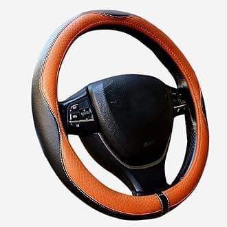 Car Steering Wheel Cover, Anti-Slip, Safety, Soft, Breathable, Heavy Duty, Thick, Full Surround, Sports Style (Black+Light Coffee)