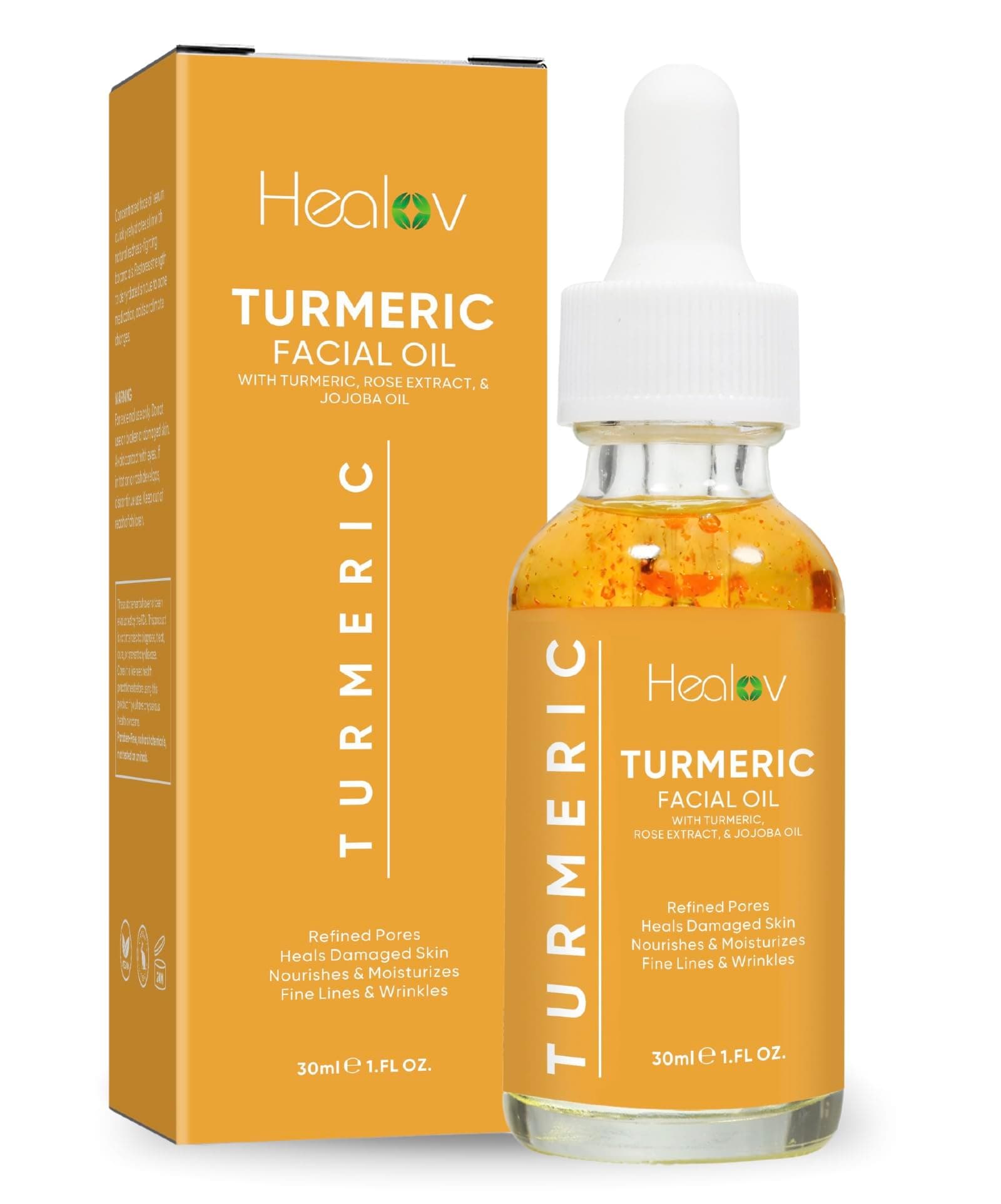 Turmeric Oil for Face & Body – All Natural Turmeric Skin Brightening Oil for Dark Spots – Cleanses Skin, Fights Acne, Evens Tone, Scars – Pure Turmeric Oil Skincare Treatment for All Skin Types