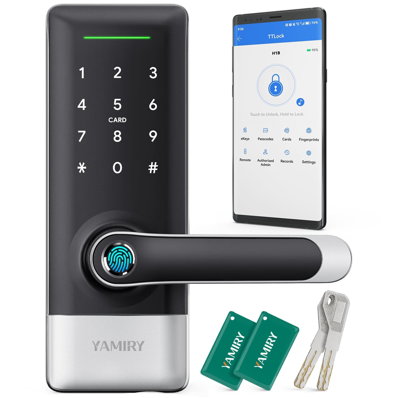 Keyless Entry Door Lock, Smart Lock for Front Door, Fingerprint Door Lock, Keypad Door Lock with Handle, Digital Door Lock, Smart Home Device Compatible with Alexa, Code Door Lock by Yamiry