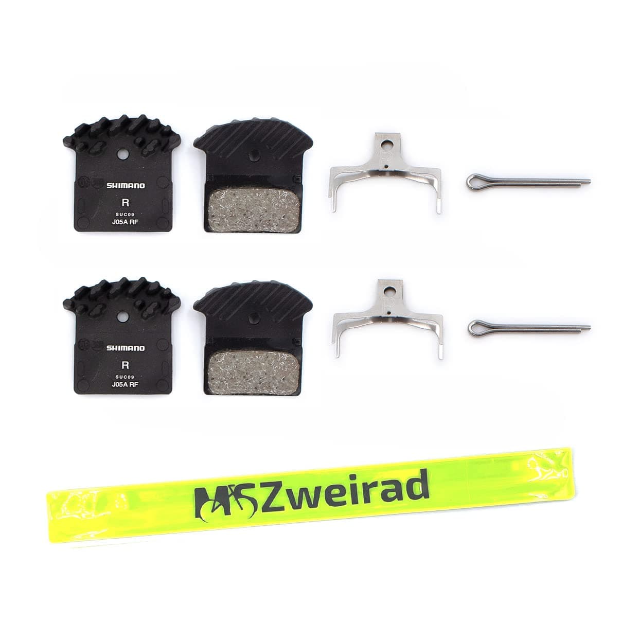 MSZweirad Set of 2 Shimano Disc Brake Pads J05A-RF with Cooling Ribs Including Reflective Tape Successor J03A