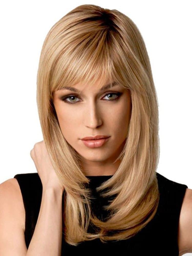Natural Ombre Blonde Straight Wigs - Auflaund Shoulder Length Long Straight Blonde Hair Wigs With Darker Root For Women + Wig Cap