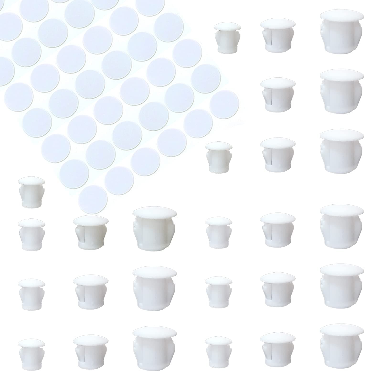 90pcs Plastic Hole Plugs & Covers - 6mm/8mm/10mm Sizes, White, Dustproof, Self-Adhesive, 21mm