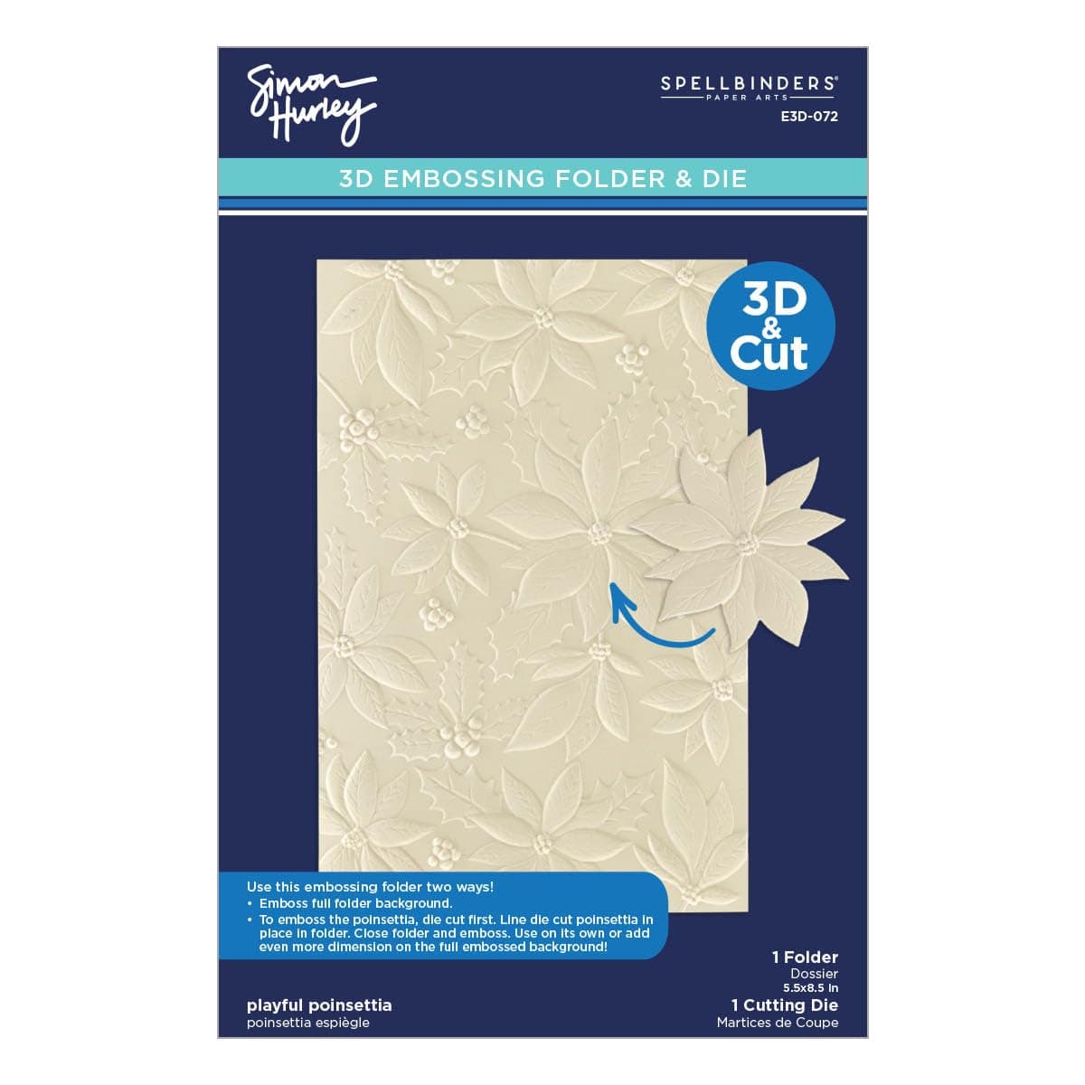 E3D-072 Playful Poinsettia 3D Embossing Folder by Simon Hurley, Clear