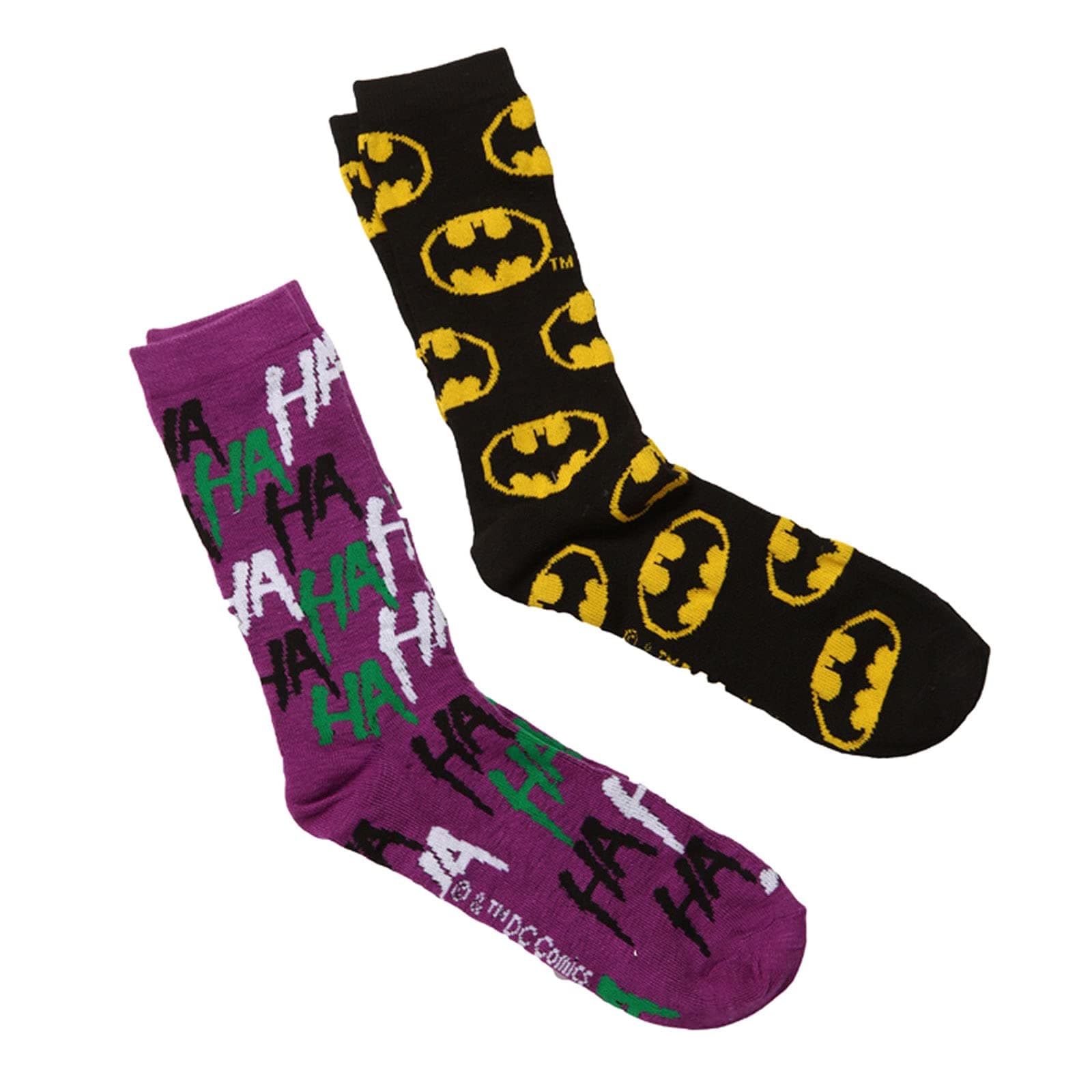 Hypnotic Hats Batman Logo & The Joker Laughing Ha Ha Adult Crew Socks (Size 6-12, Two Pairs)