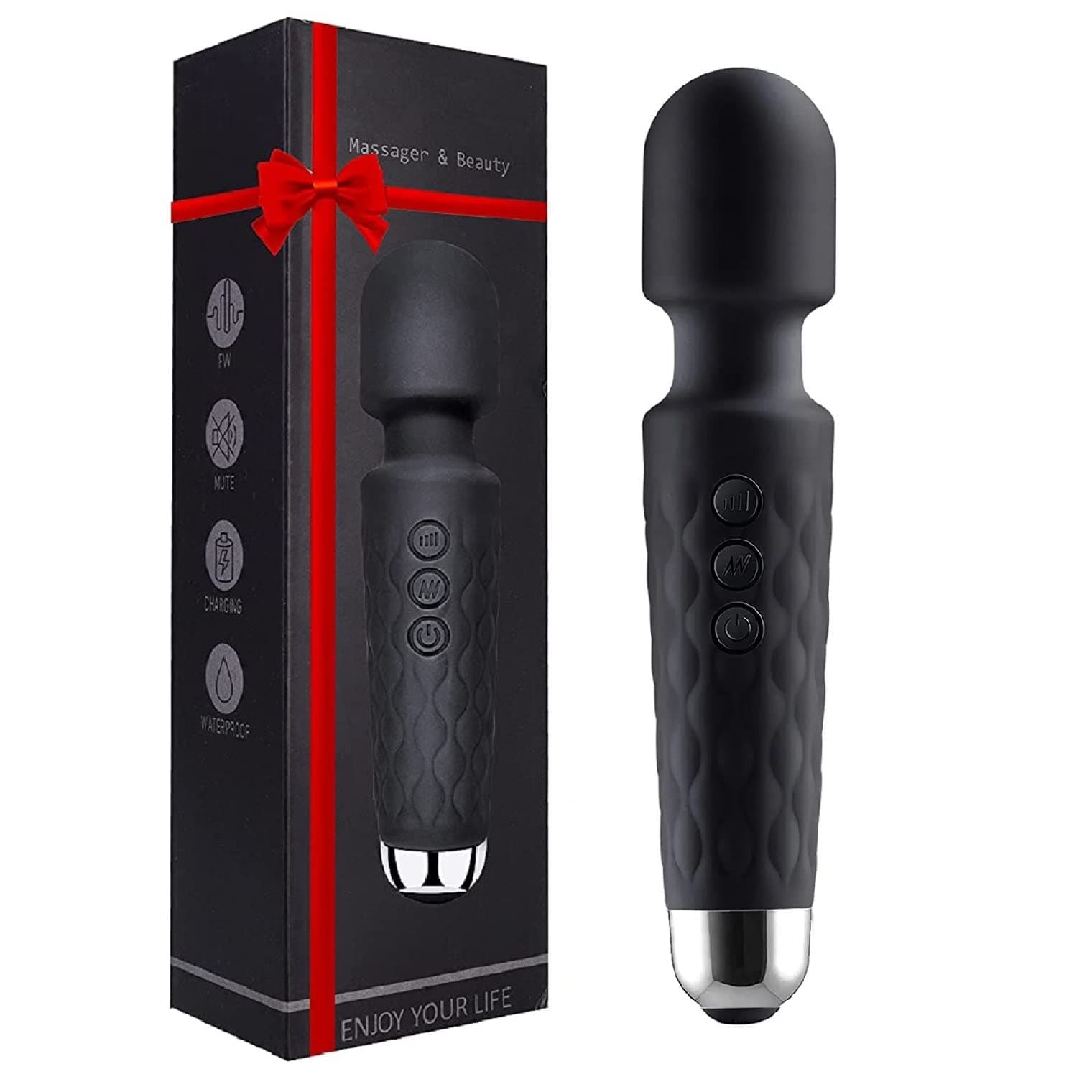 ERHETUS Waterproof Rechargeable Personal Body Massager for Women, Cordless Handheld Wand Vibrate 20 Vibration Modes 8 Speed Patterns, Pain Relief Massage (Multi)