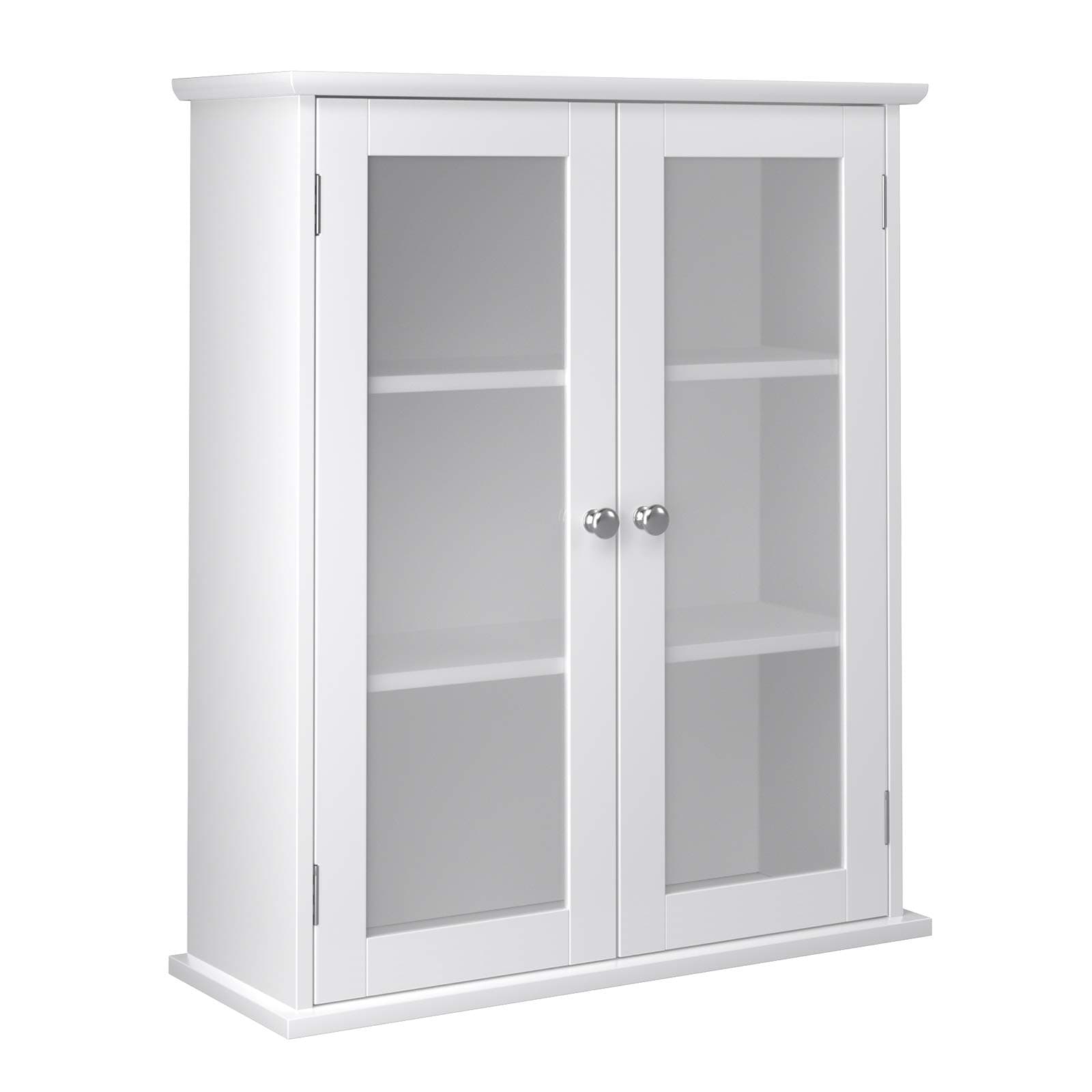 VASAGLE Wall Cabinet, Hanging Bathroom Storage Organizer, Medicine Cupboard with Adjustable Shelves, Display Cabinet, 21.6 x 7.8 x 25.6 Inches, Wooden, White UBBC28WT