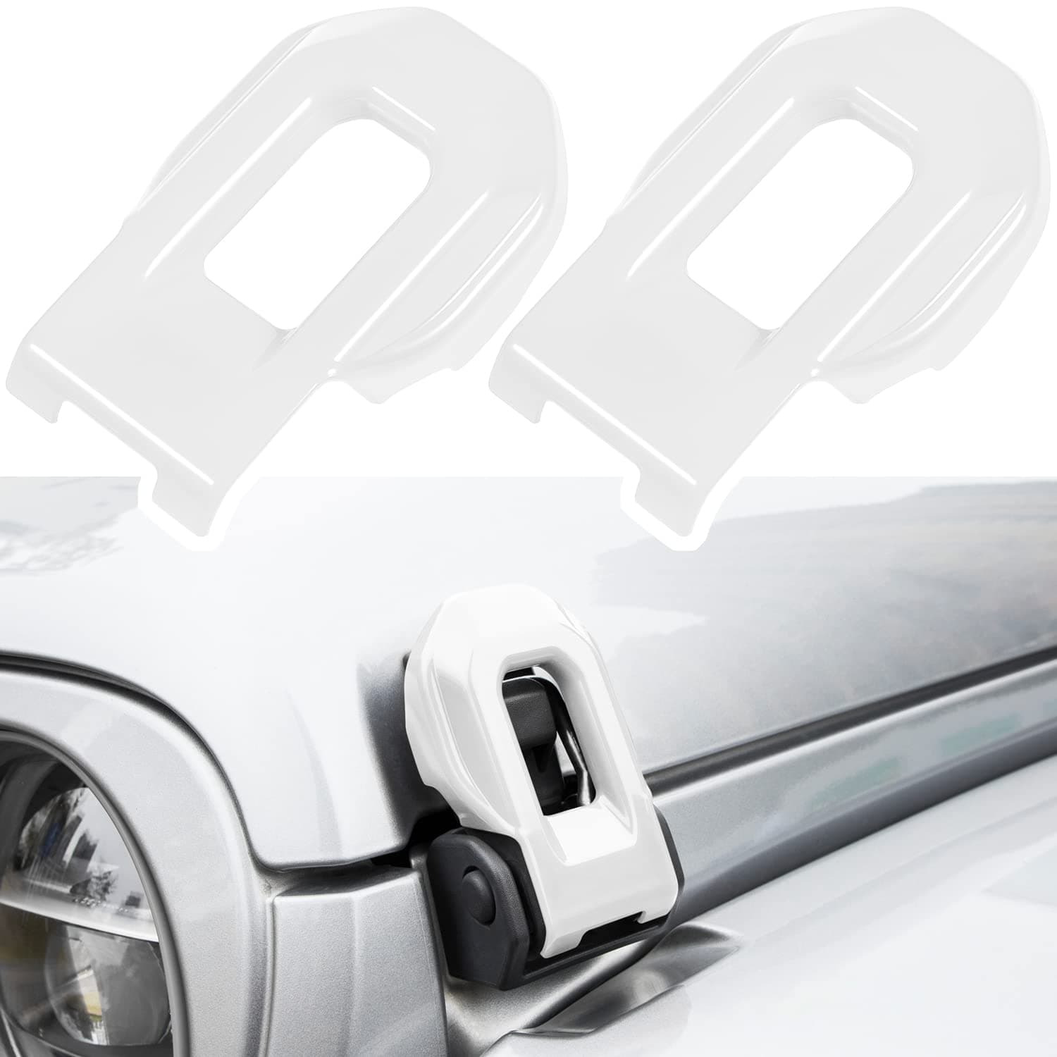 Hood Latch Lock Catch Brackets Cover for 2018-2024 Jeep Wrangler JL JLU Unlimited Sports Freedom Sahara Rubicon Gladiator JT 2-Door & 4-Door Exterior Accessories Decoration (White 2PCS)