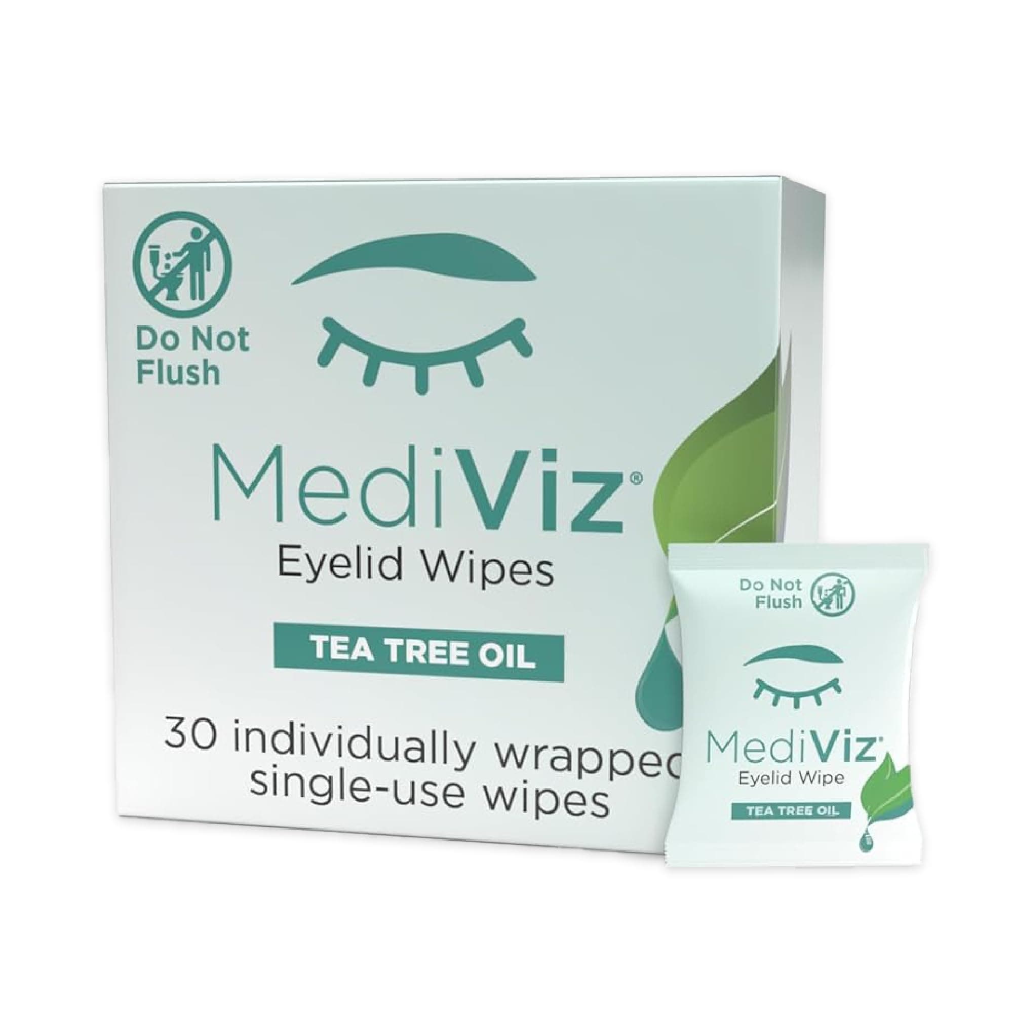 Mediviz Tea Tree Eyelid Wipes - Exfoliating, Purified, Hypoallergenic Eyelid Scrubs That Help With Crusty Eyelashes, Eyelid Bumps, Allergies, Demodex Mites, Clogged Meibomian Glands, Eyelid Irritation