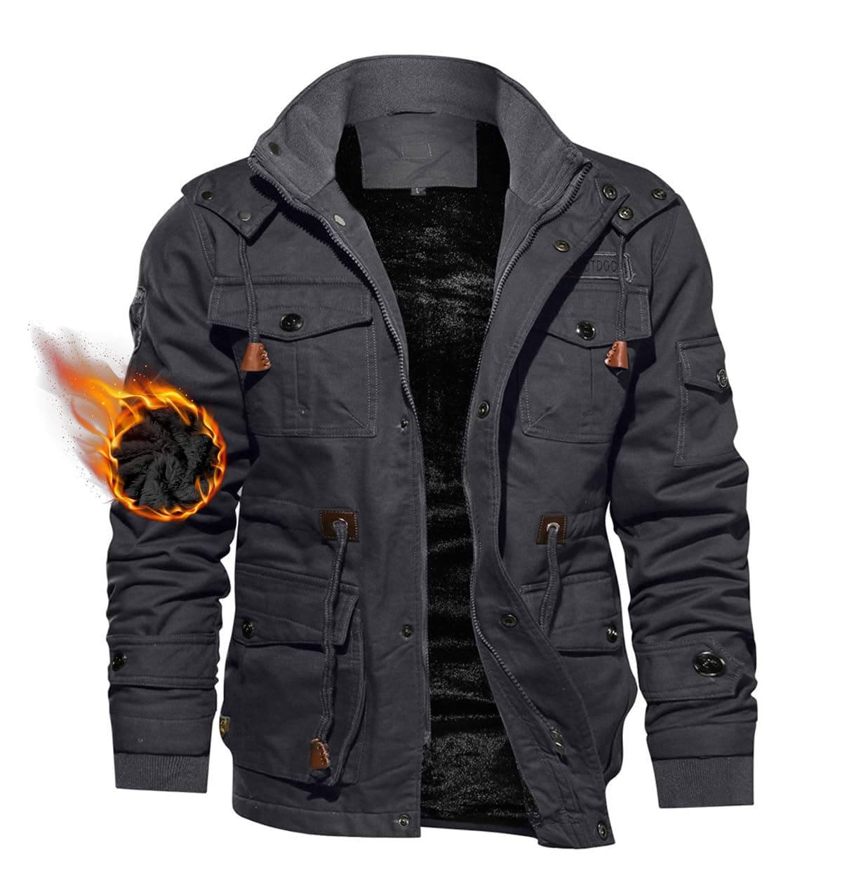 Men's Winter Jacket Cotton Military Jackets Fleece Lined Thick Work Warm Cargo Coats with Hooded