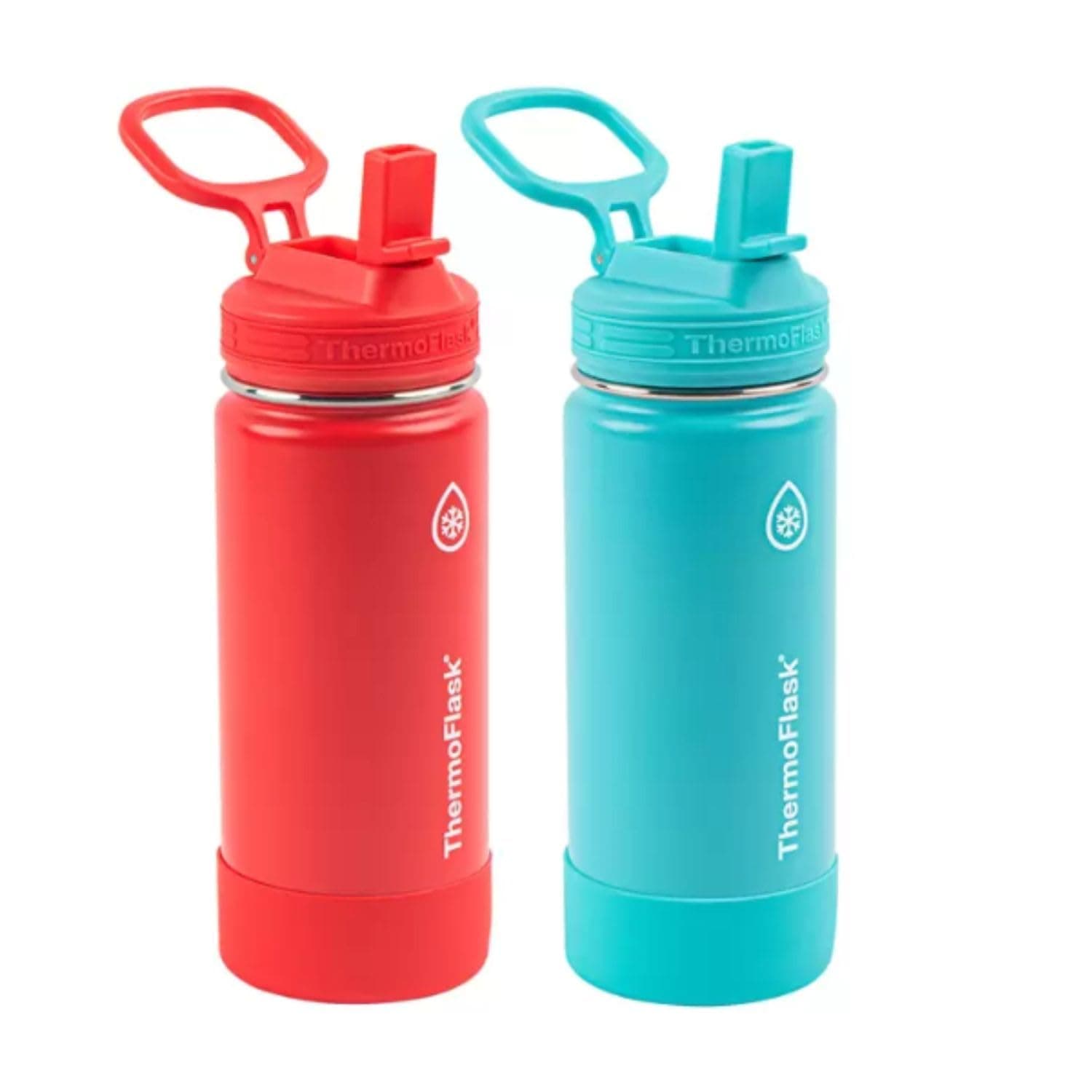 16oz Stainless Steel Water Bottle, 2-Pack, Red and Aquamarine