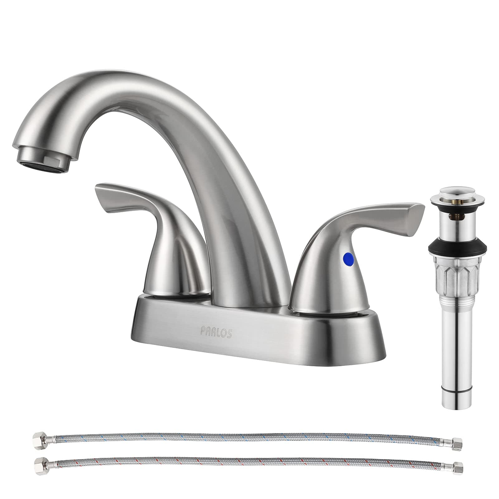 2-Handle Bathroom Sink Faucet with Drain Assembly and Supply Hose Lead-Free cUPC Lavatory Faucet Mixer Double Handle Tap Deck Mounted Brushed Nickel,13598