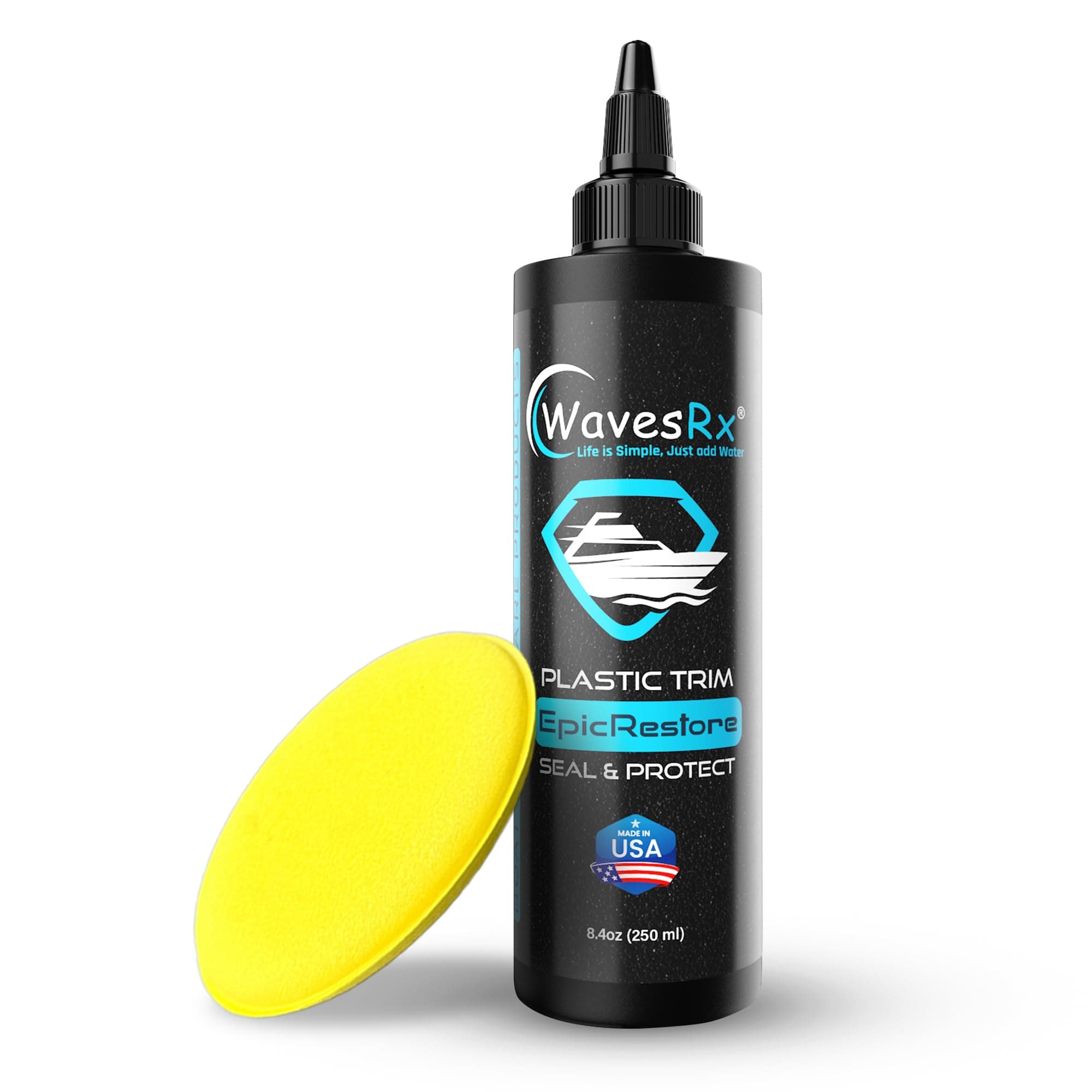 WAVESRX EpicRestore Marine Trim Restorer & Vinyl Protectant | Plastic Restorer for Boats & PWC | Ceramic Coating UV Protection & Boat Cleaner | Boat Cleaning Supplies | Boat Vinyl Cleaner – 8.4 fl oz