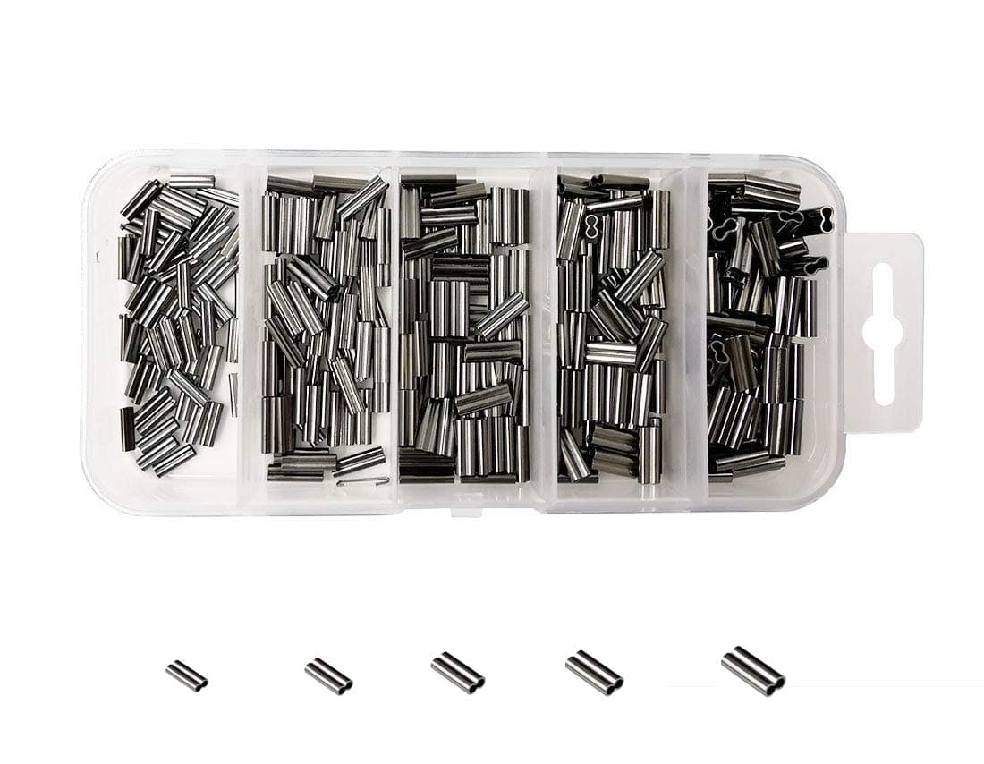 300pcs/box Copper High Strength Double Barrel Crimp Sleeves Copper Tube Fishing Line Connector Kit,Size 0.8,1.0,1.2,1.4,1.6mm