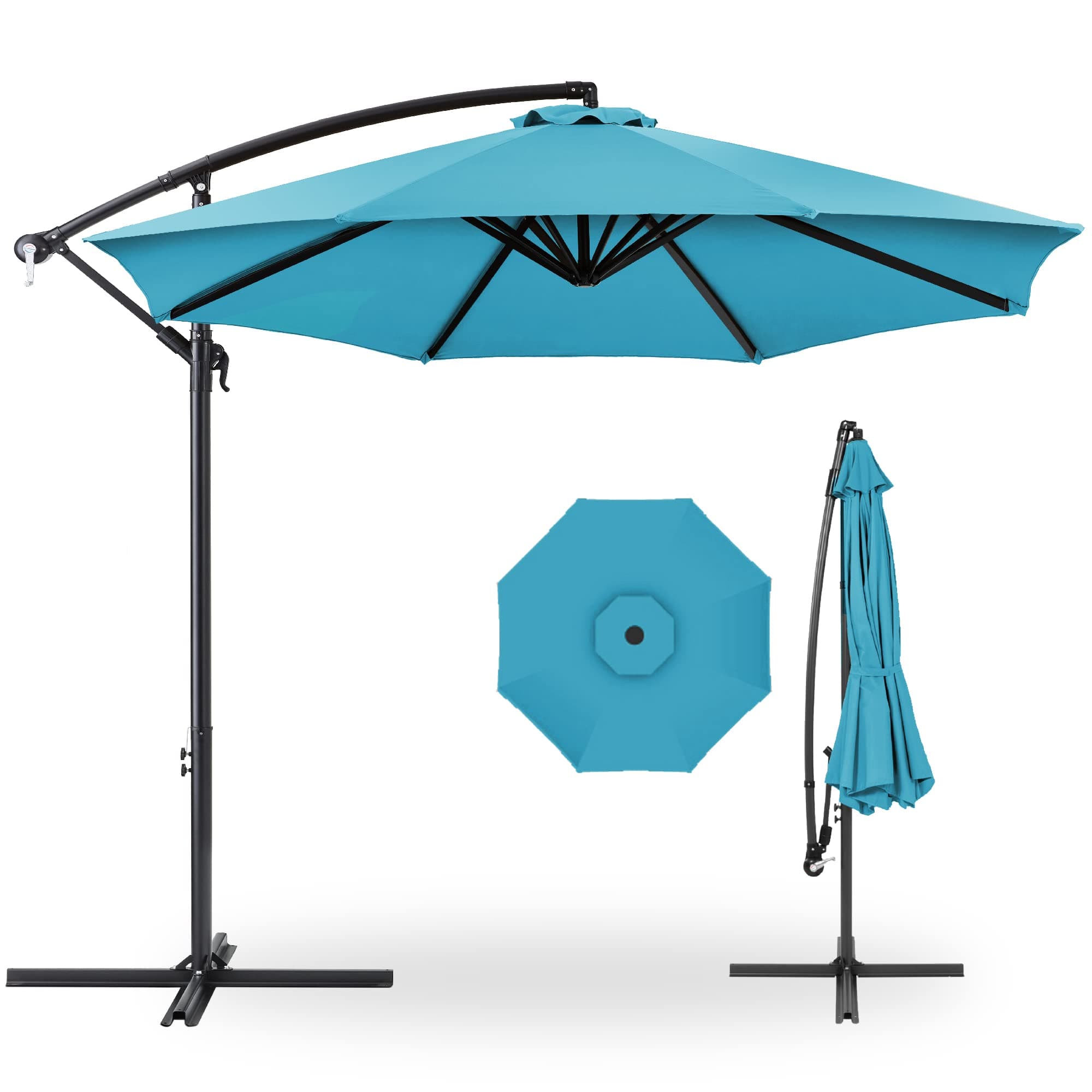 Best Choice Products 10ft Offset Cantilever Hanging Market Patio Umbrella, 8 Sturdy Ribs, Easy Adjustment - Sky Blue