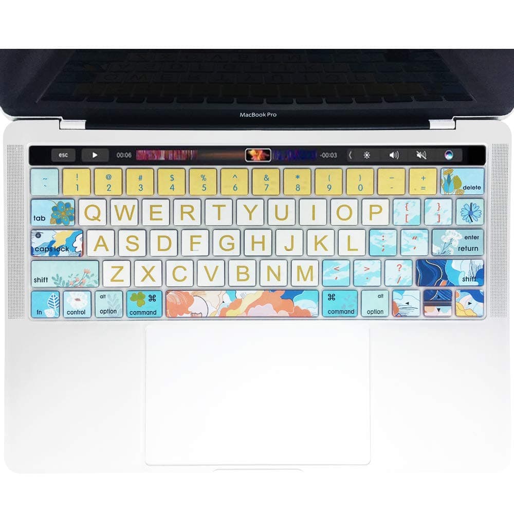 SANFORIN Keyboard Cover for MacBook Pro 13 and 15 Inch with Touch Bar (Model: A2159, A1989, A1990, A1706, A1707), Silicone Skin Protector with Floral & Big Letter Design, Flowers