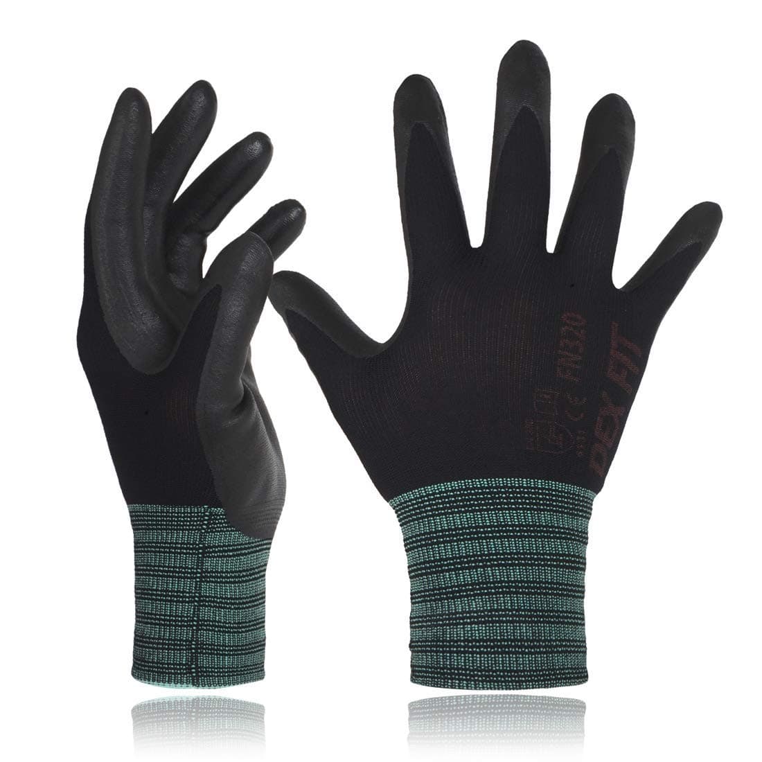 DEX FIT Nylon Work Gloves FN320, 3D Comfort Fit, Power Grip, Lightweight & Breathable, Touchscreen, Gardening, Yard Work, Warehouse, Delivery Driver Gloves; Black 7 (S) 3 Pairs