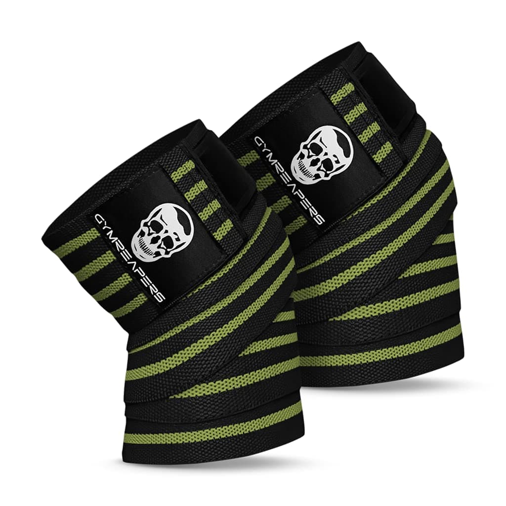 Gymreapers Knee Wraps (Pair) With Strap for Squats, Weightlifting, Powerlifting, Leg Press, and Cross Training - Flexible 72 inch Knee Wraps for Squatting - For Men & Women