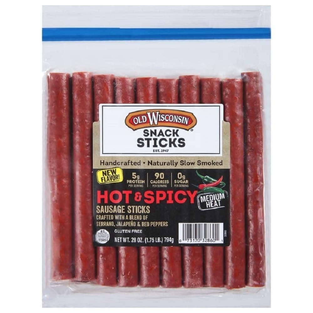 Hot & Spicy Sausage Snack Sticks, 28oz Resealable Package, Naturally Smoked, Ready to Eat, High Protein, Low Carb, Keto, Gluten Free