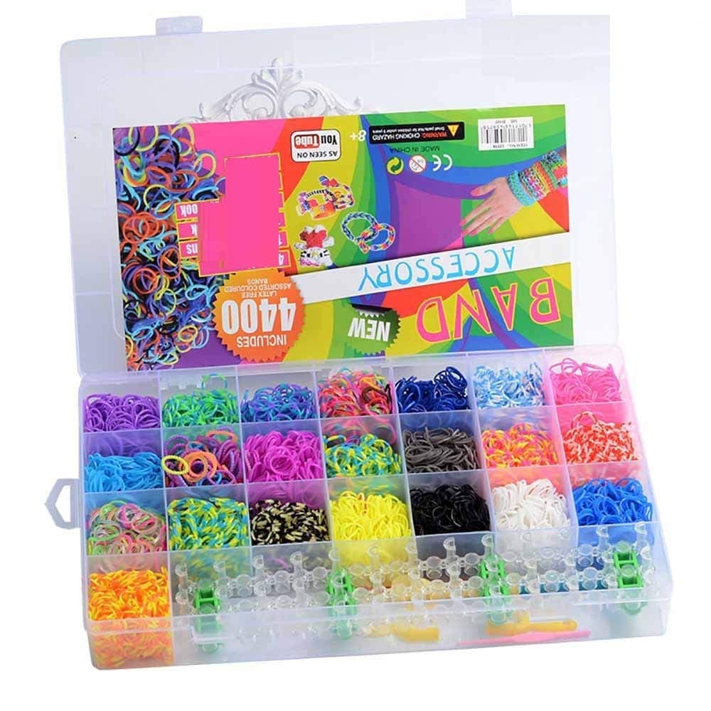 Kids Rainbow Rubber Bands for Bracelets Kit with Case 4400 Loom Bands DIY Crafting Bracelet Making Kit Gifts for Boys Girls