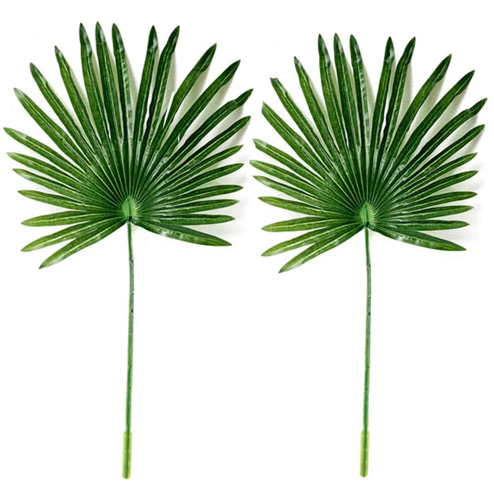 2Pack Artificial Flower Faux Leaves Artificial Palm Leaf Branches Plants Greenery Stems 27.9" Tall Tropical Plant Faux Leaves Hawaiian Luau for Greenery Wedding Party Floral (Color 1-2Pack)