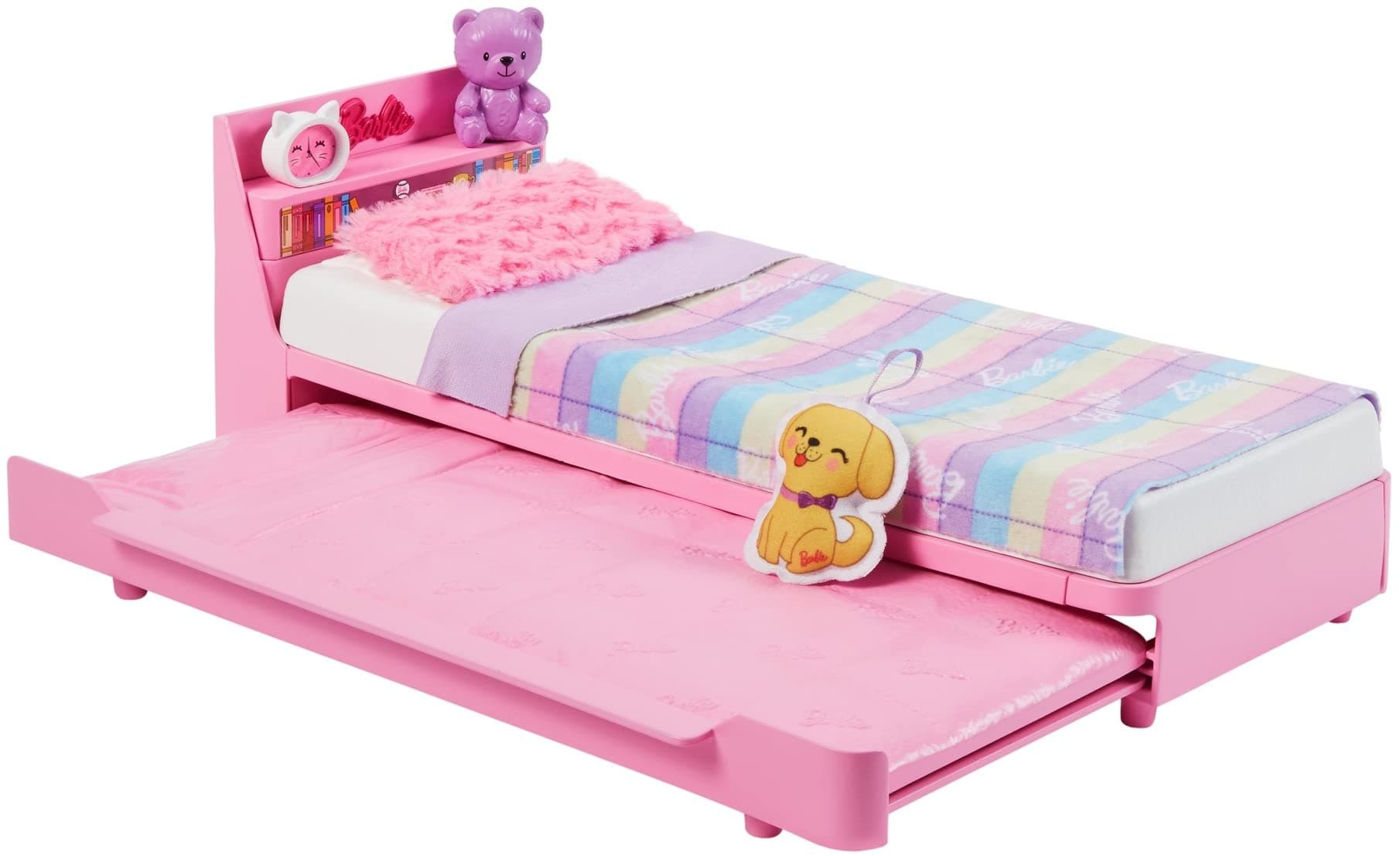 Barbie My First Barbie Doll House Furniture, Bedtime Playset with Trundle Bed, Plush Puppy & Accessories, Toys for Little Kids, 13.5-inch Scale