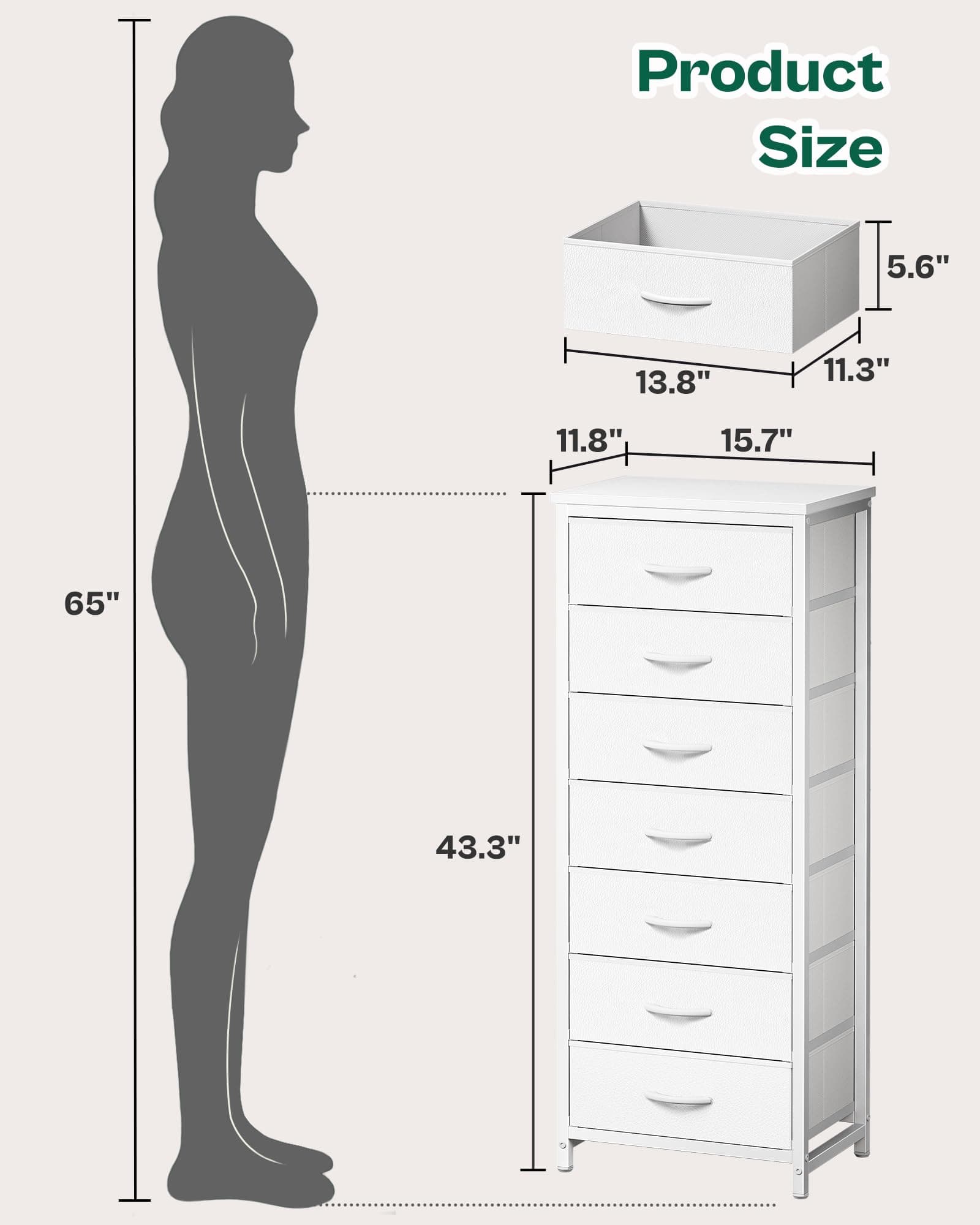 Huuger Tall Dresser for Bedroom, 7 Drawer Dresser & Chests of Drawers, Fabric for Closet, Bedroom, Night Stand, End Table with Metal Frame, Storage Tower with Fabric Bins, PU Leather, White