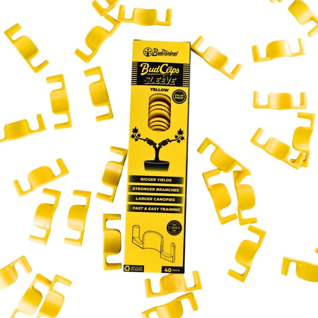 BudClips® 40pk Yellow|LST Low Stress Training Clips|Branch Trainers|More Light & Airflow|Universal Size Fits Any Branch|Soft Angle Prevents Breaks|12-Month Manufacturer Warranty