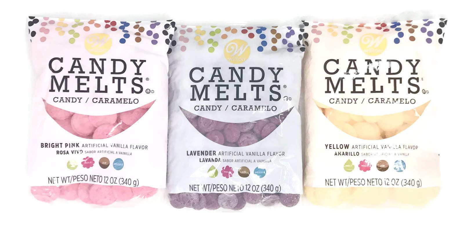 WiltonCandy Melts Set of 3 Colors - Yellow, Lavender and Pink, 12 Ounces Each
