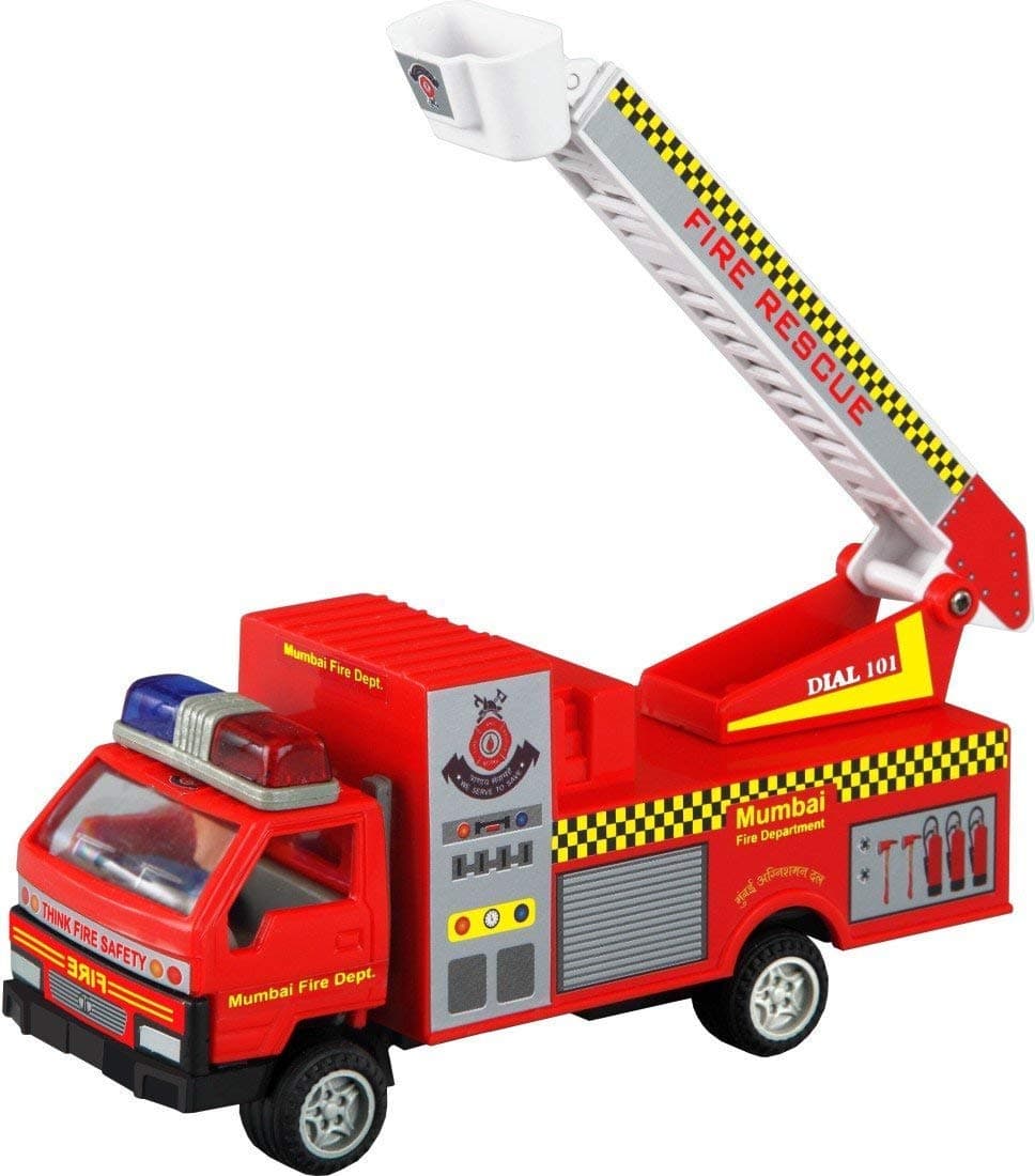 Shinsei Toys Fire Brigade in Pull Back Action with Rotating&Extendable Ladder,Red, 1 Piece, Kid