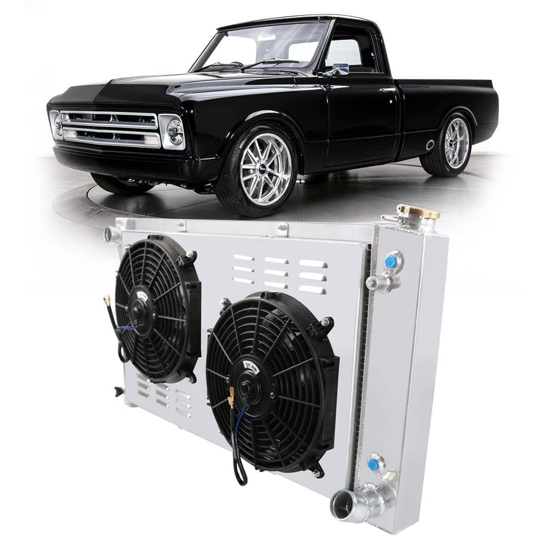 CoolingSky3 Row All Aluminum Radiator +2X12" Fan + Shroud for 1967-1979 GMC &Chevy C/K C10 C20 C30 K10 K20 Pickup Suburban Van More Cars
