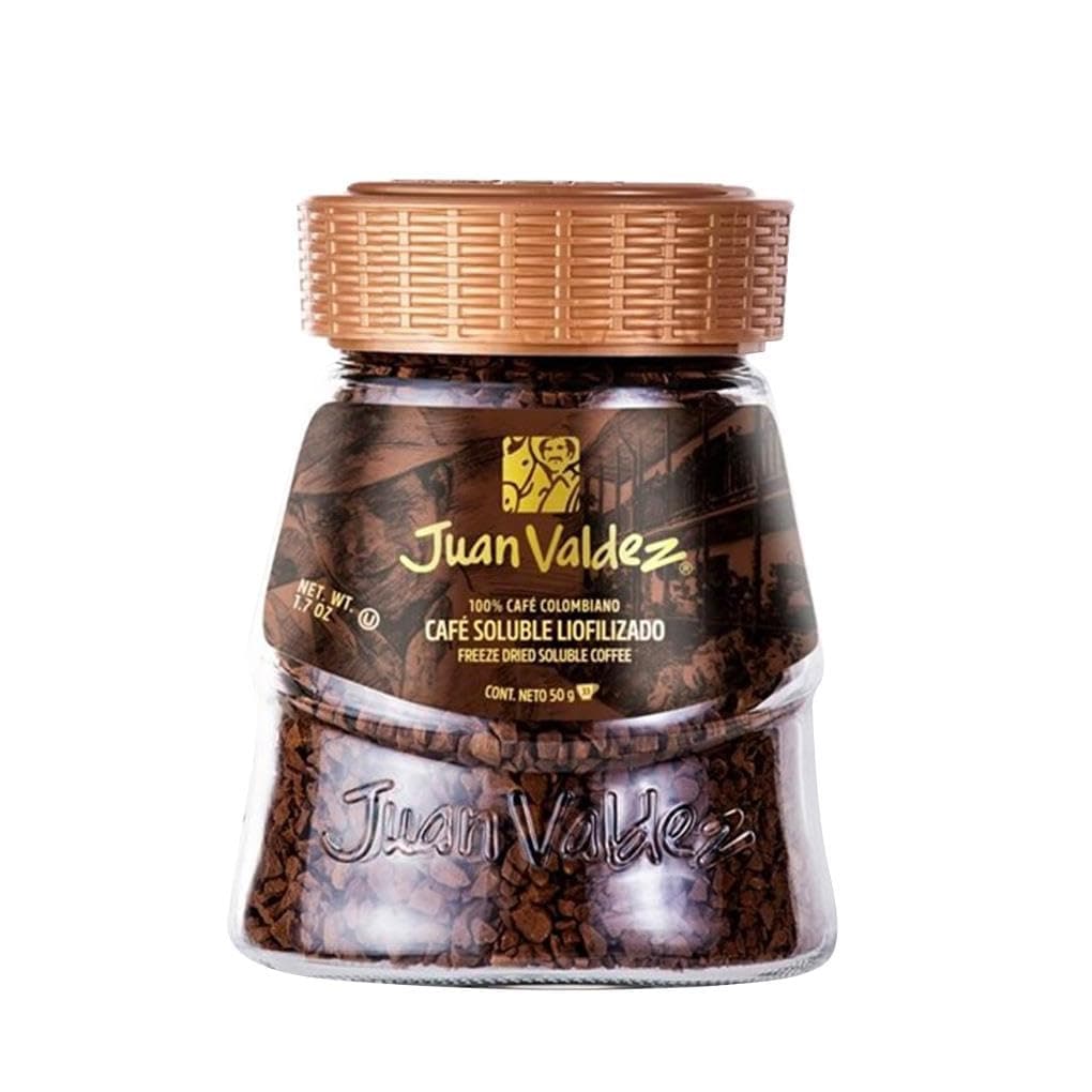 Juan Valdez Freeze Dried Instant Colombian Coffee, 50g Jar, Advanced Freeze-Drying Technique to Preserve Flavor and Aroma, 100% Colombian Coffee.