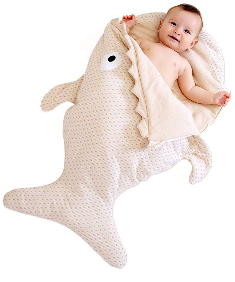 Fairy Baby Organic Cotton Shark Baby Sleeping Bag Stroller Blanket for 3-12Months,Light Coffee Love