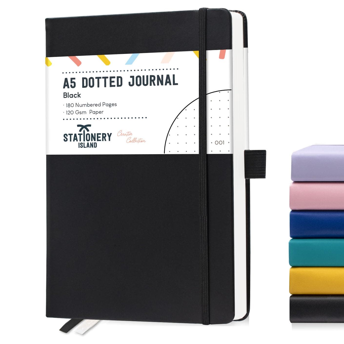 STATIONERY ISLAND A5 Bullet Dotted Journal, 180 Numbered Paged Hardcover Dotted Notebook, 120gsm Thick Paper, 5.3"x8.4" for Journaling, Study and Travel (Black)