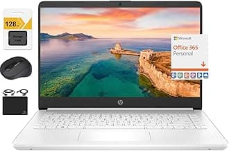 HP New 14" HD Ultral Light Thin Laptop, Quad-Core Intel Celeron Processor, 8GB RAM, 192GB (64GB eMMC+ 128GB SD), Wi-Fi, Upto 11 Hours, Windows 11 S + 1 Year Office 365+HubxcelAccessory, White
