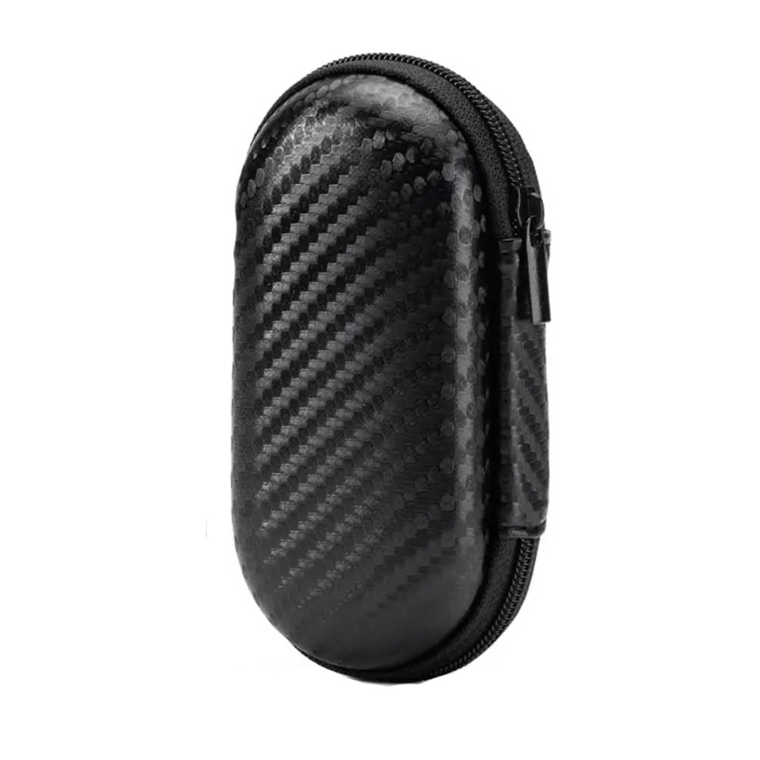 SOLDOUTCarbon Fiber Design Portable Zipper Shock-Proof Headphone Earpohne Bag Storage Box Headset Cover For SD TF Cards Pen Drive Hard Drive Carrier Case (Oval Shaped, 11 CM)