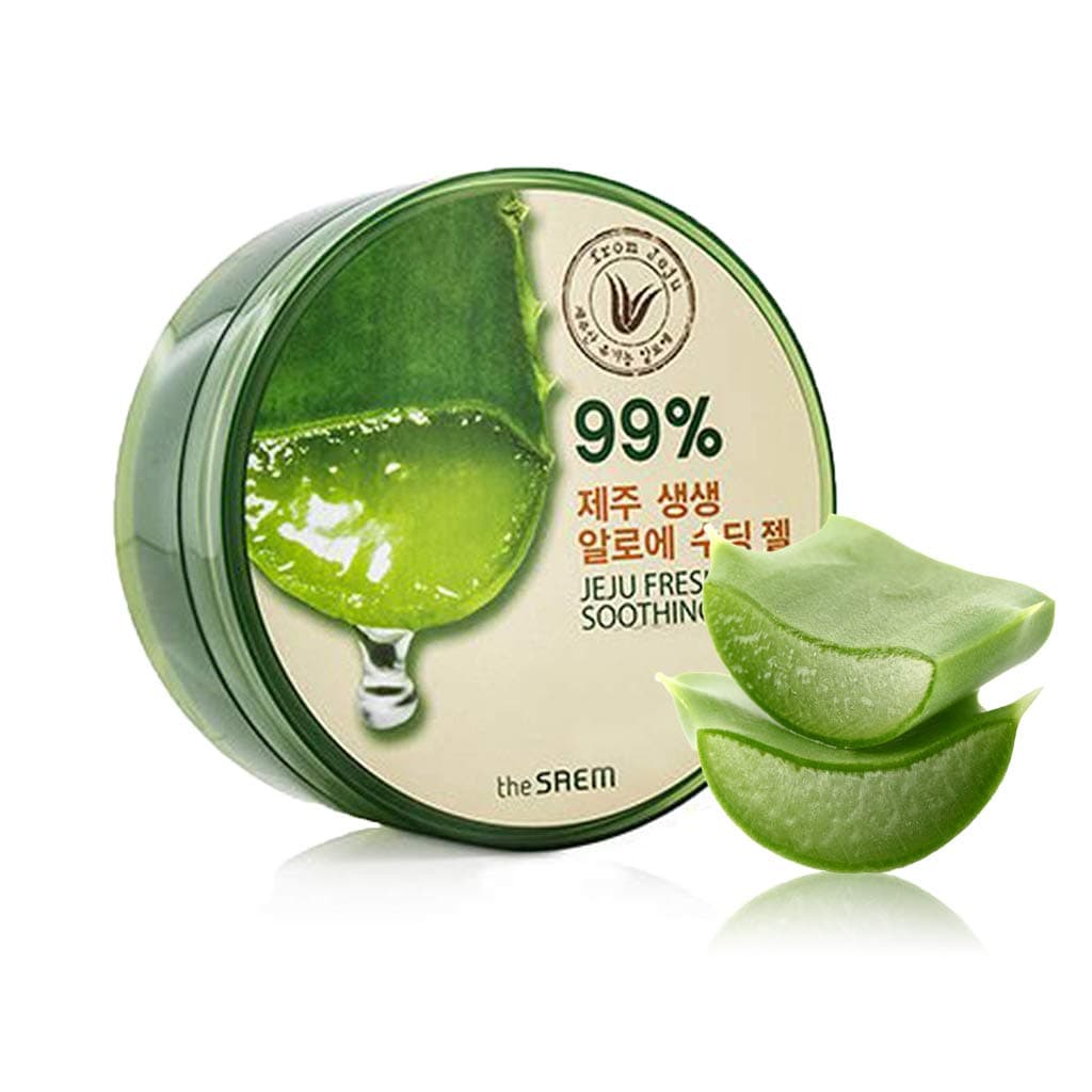 [the SAEM] Jeju Fresh Aloe Soothing Gel 10.1 fl.oz. (300ml) - 99% Aloe Vera, Hydrates & Heals Dry, Itchy & Damaged Skin & Hair/Acne, Sunburn, Rash & Dandruff Relief