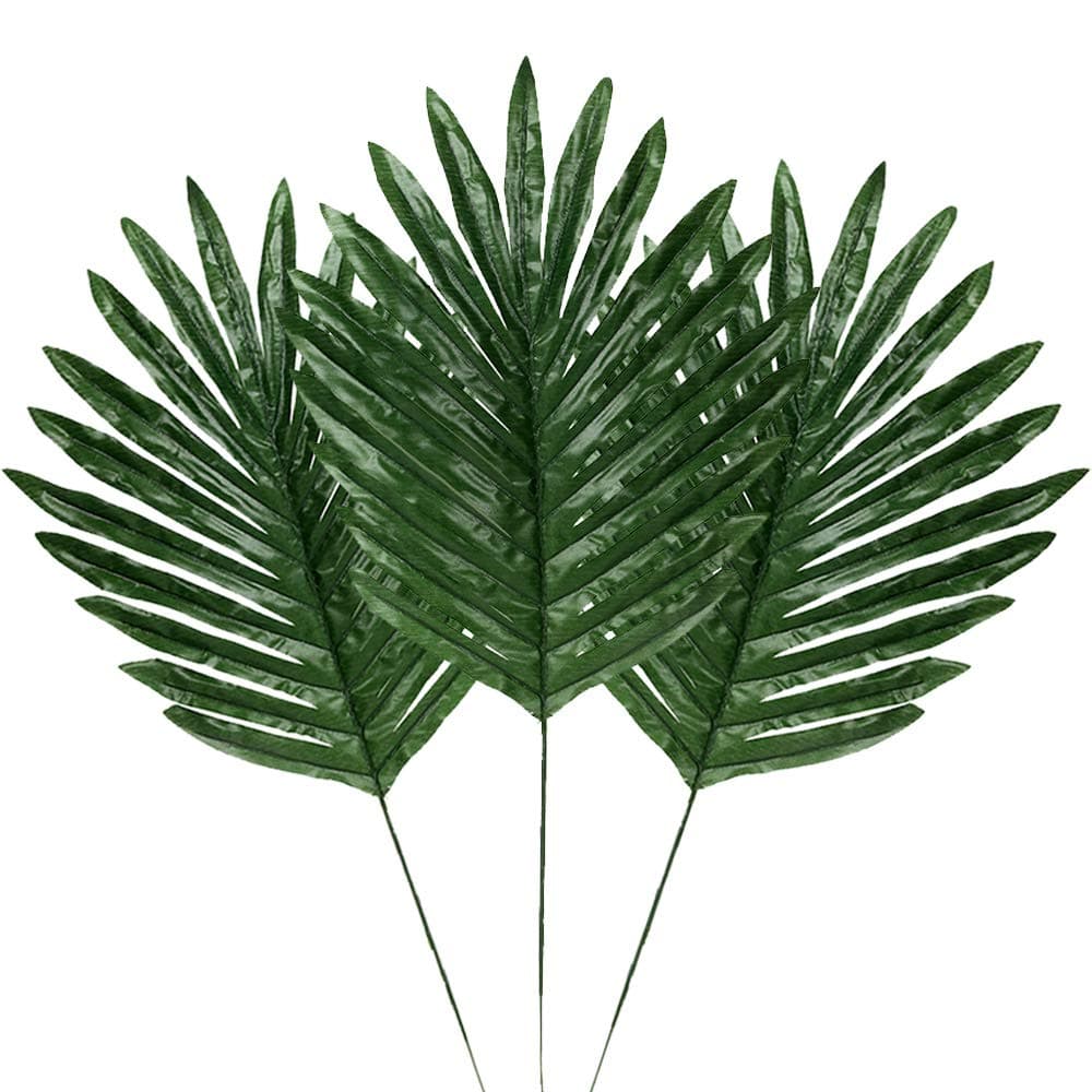 30 Pcs Faux Palm Leaves with Stems Artificial Tropical Plant Imitation Safari Leaves Hawaiian Luau Party Suppliers Decorations,Tiki,Aloha Jungle Beach Birthday Leave Table Decorations