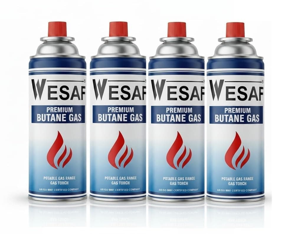 Wesaf Butane Gas 225g (Pack of 4) Portable High-Pressure Butane Can Liquefied Gas Canister Ideal for Refilling Lighters, Small Stoves, Flame Torches, and Welding Equipment