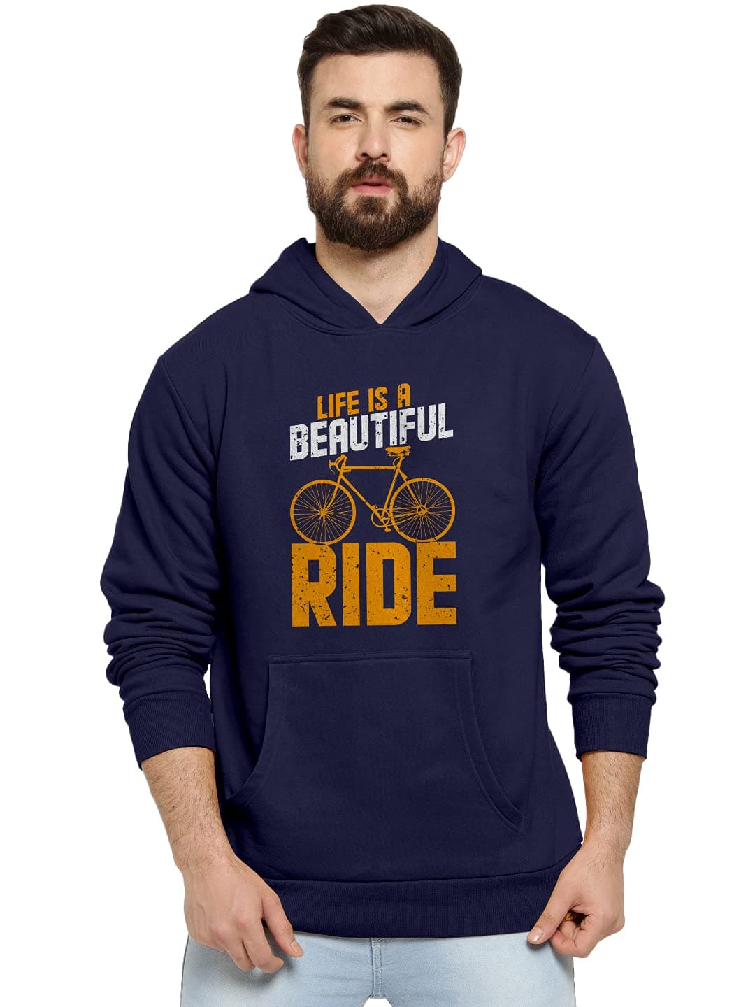QoshaUnisex Stylish Beatiful Ride Print Cotton Full Sleeve Pullover Hooded Sweatshirt
