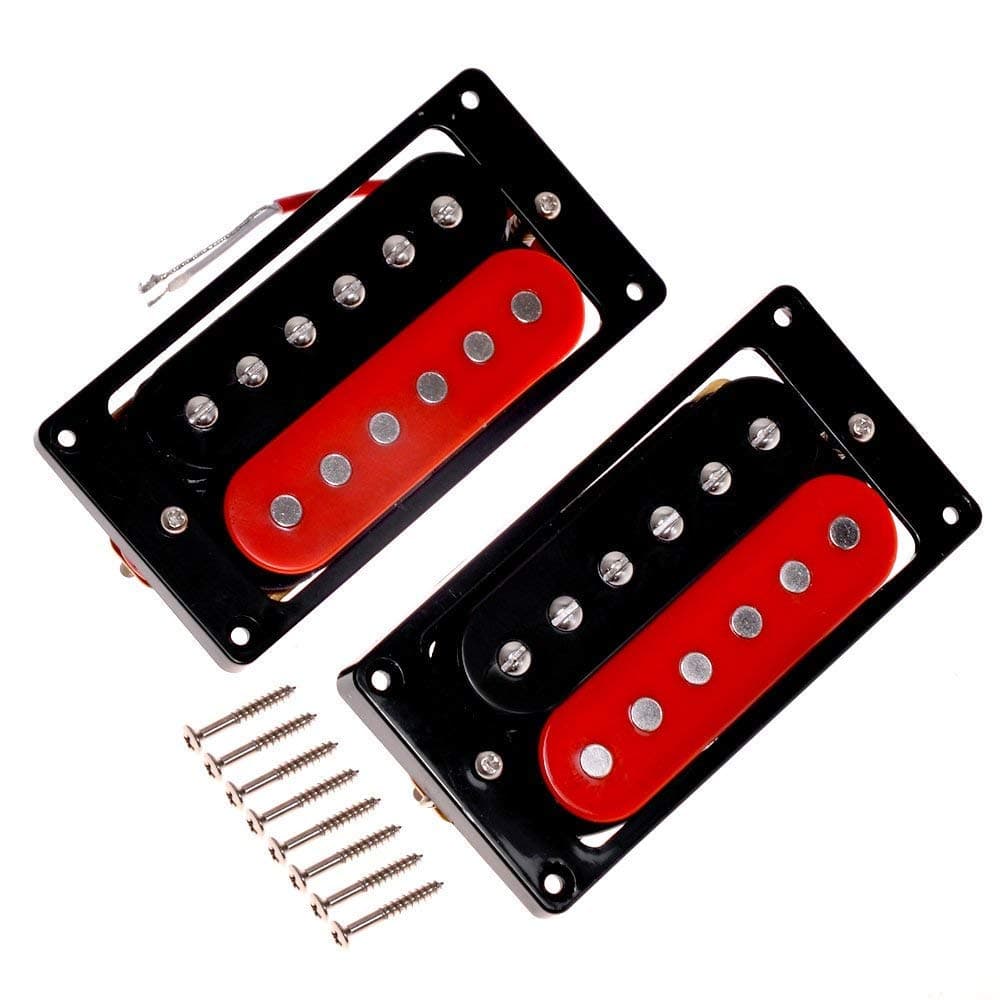 Kmise Electric Guitar Humbucker Pickup Bridge and Neck Set Double Coil Black and Red (A6721)