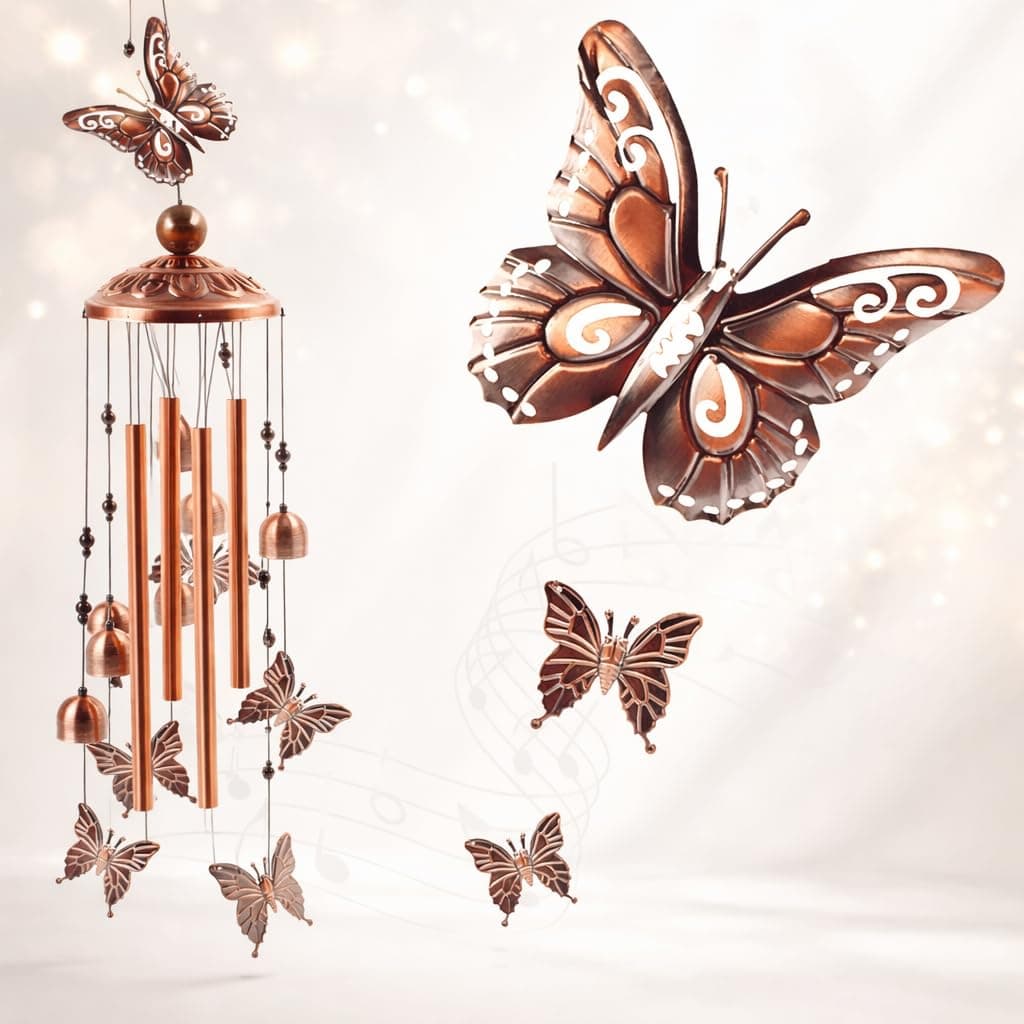 Wind Chimes Outdoor Clearance, Butterflies Aluminum Tube Windchime with S Hook,Patio Garden Decor, Housewarming Gift.