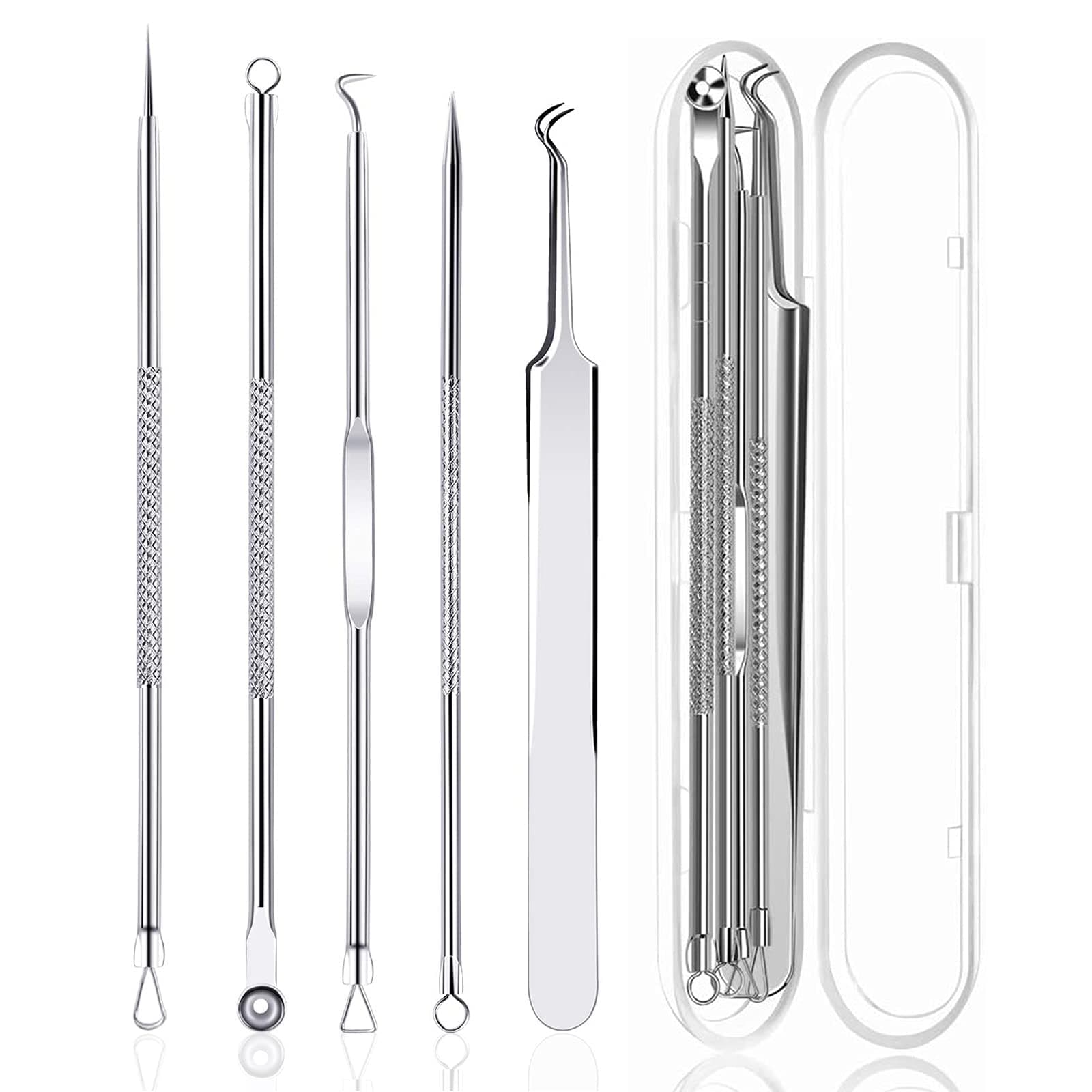 LeFeirr Blackhead Remover Comedone Extractor Tweezers Set Stainless Steel Acne Pimple Spot Popper Tool Kit with Box(5 Piece)