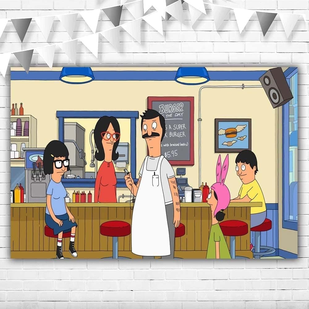 RURUBob's Burgers Birthday Backdrop 5x3 Vinyl Bob's Burgers Party Supplies Favors Birthday Decorations Cake Table Room Wall Decor Picture Photoshoot Booth Props