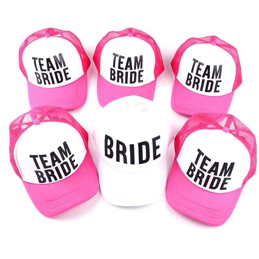 6 Pack Pink Team Bride Baseball Hats Bachelorette Party Bridal Wedding Shower Mesh Caps for Women Girls