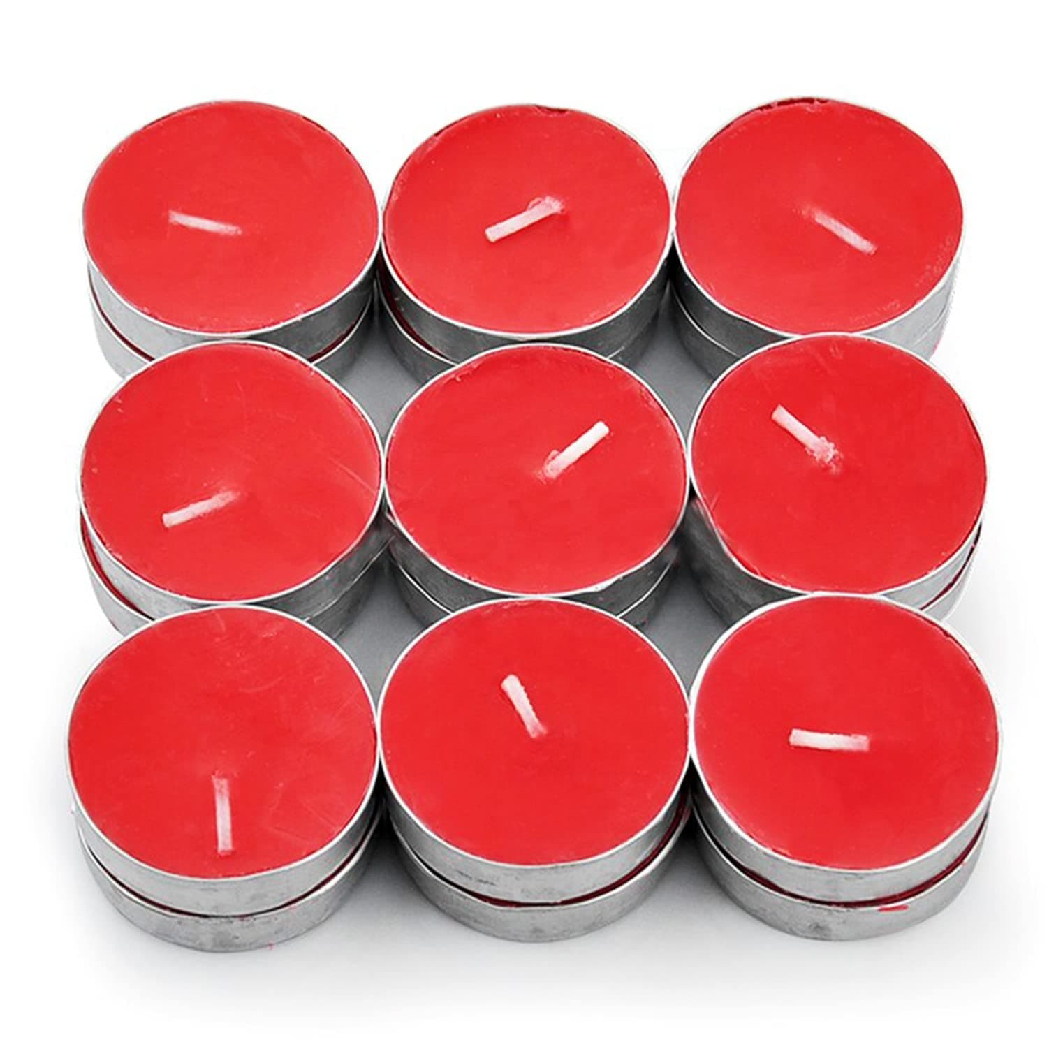 Wax Red Tealight Candles, Plain Tea Lights Candles Set of 25 for Diwali Decorations, Fancy Unscented Tealight Candles Pack of 25pcs (Red Colour)